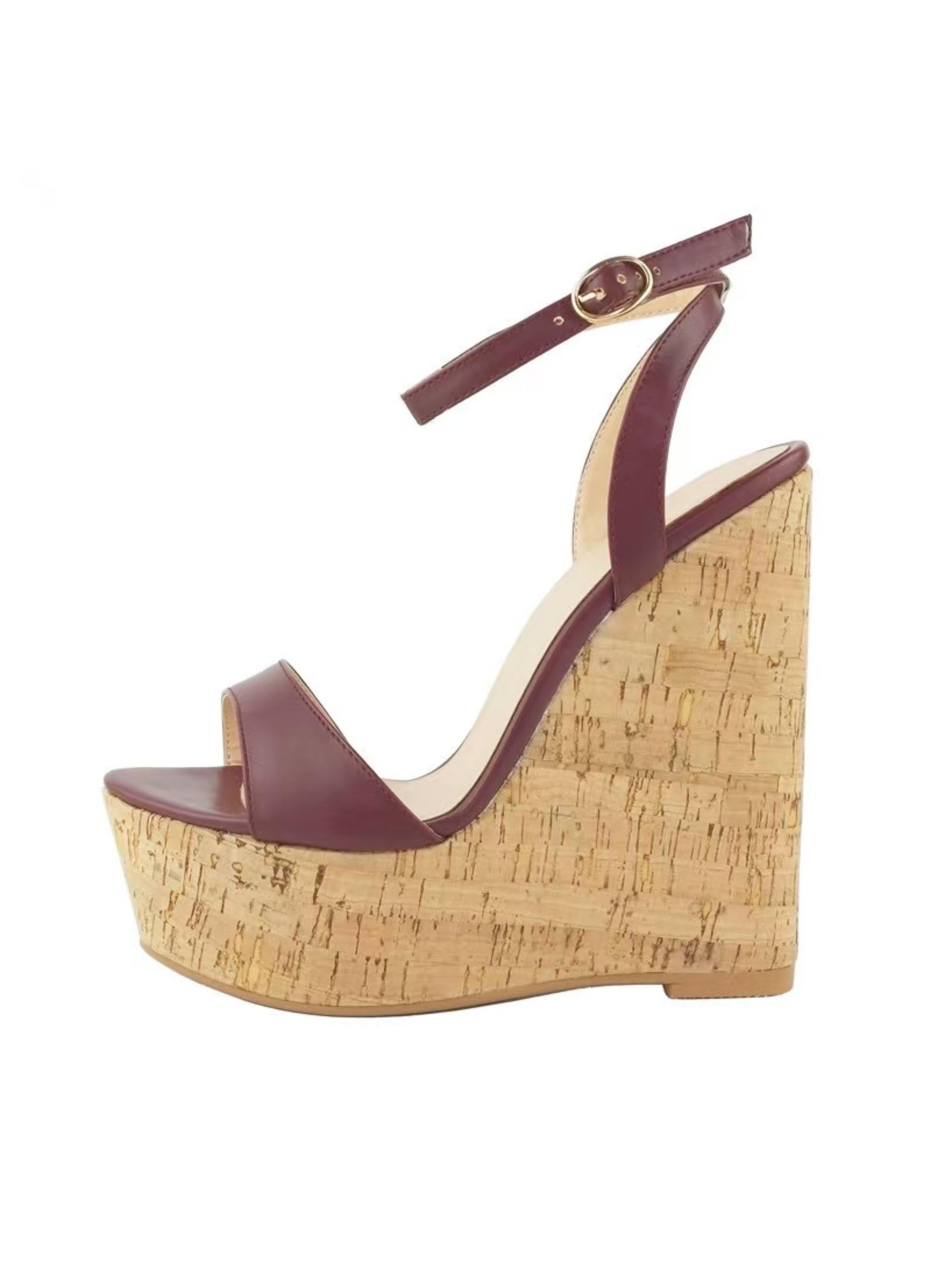 Brown Ankle Strap High Wedge Sandals for Women