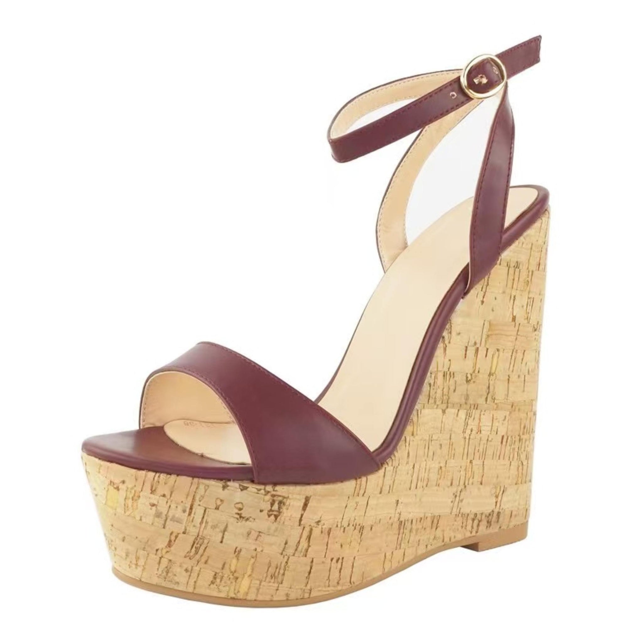 Brown Ankle Strap High Wedge Sandals for Women