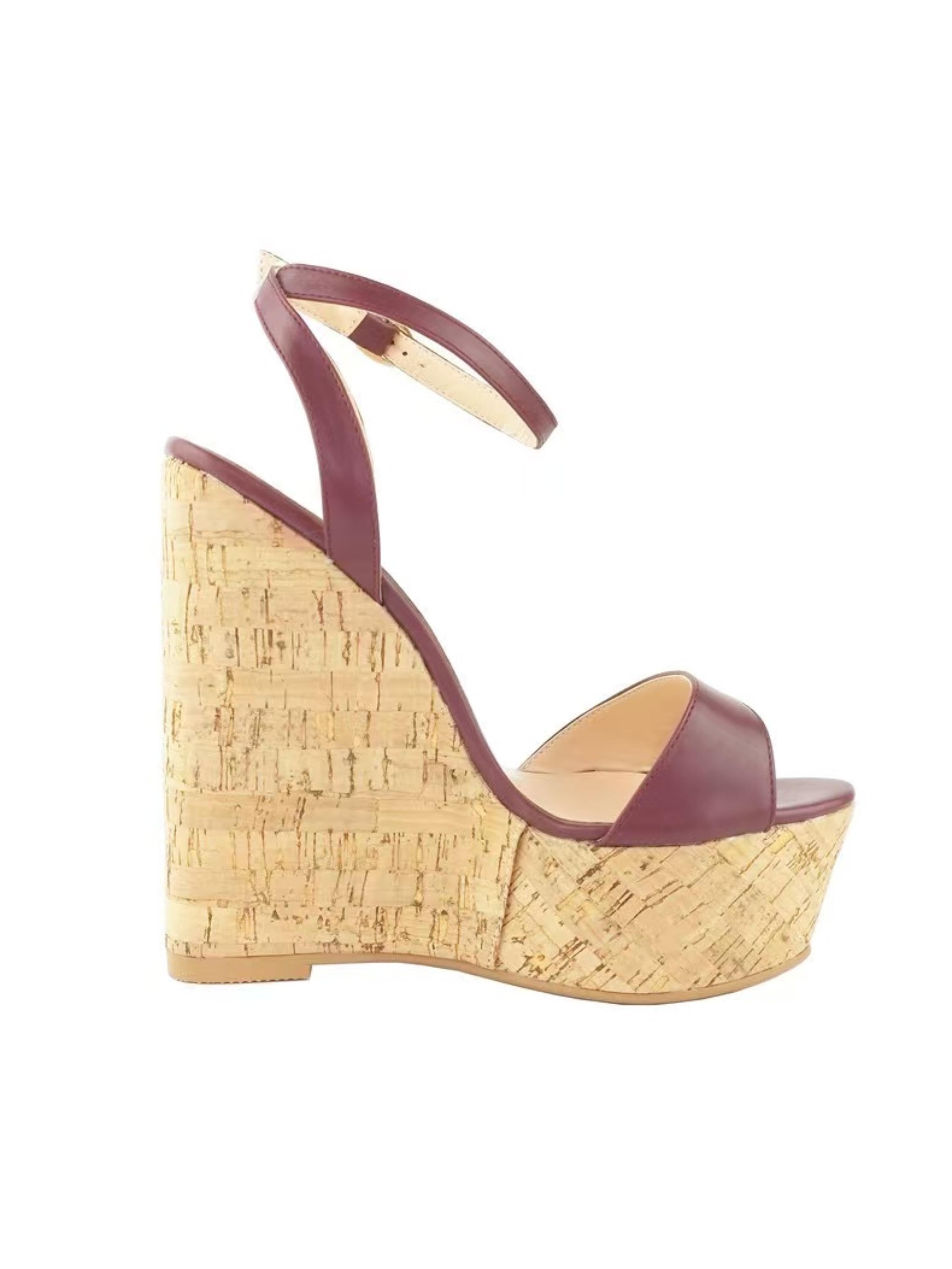Brown Ankle Strap High Wedge Sandals for Women
