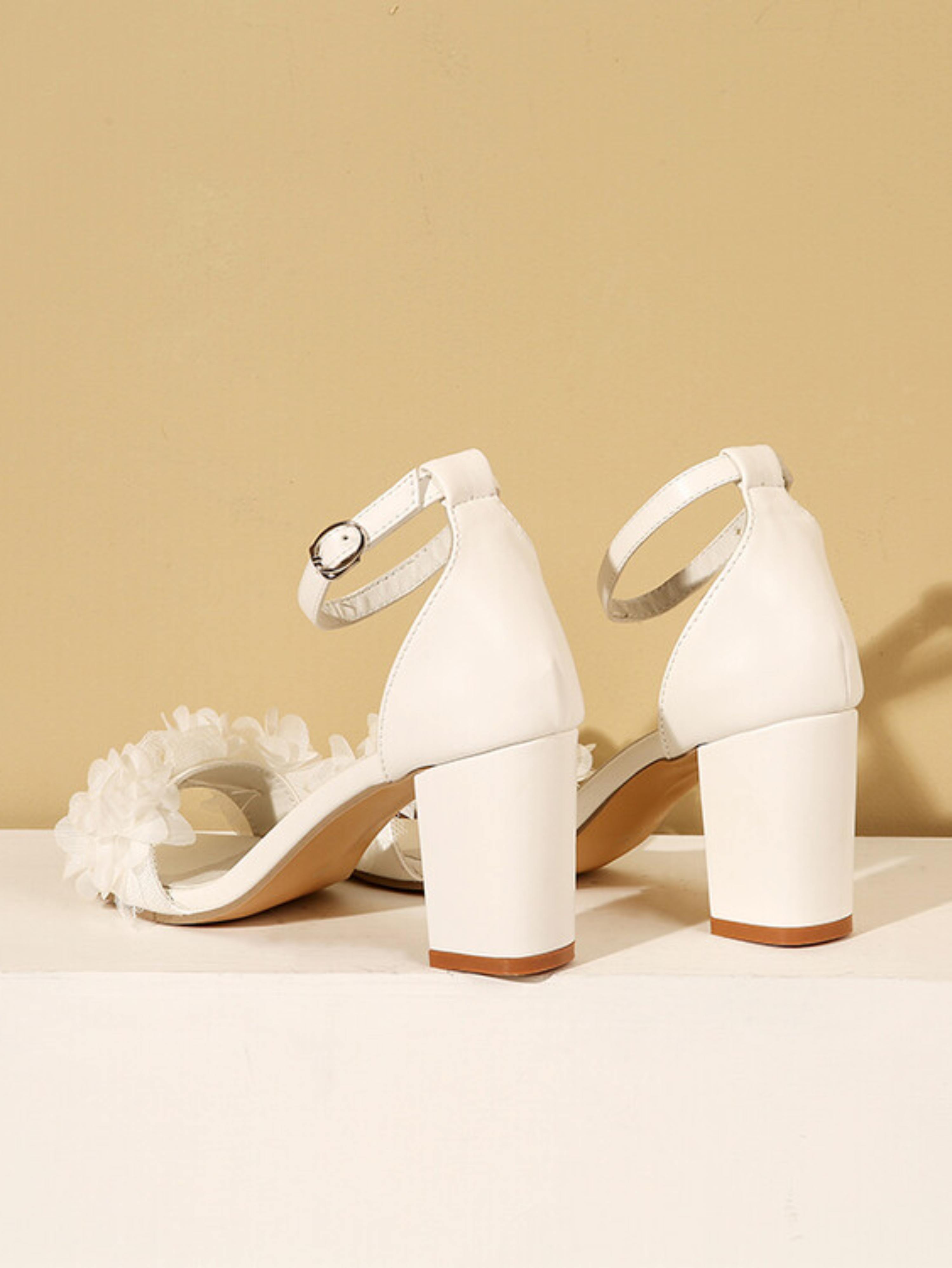 Elegant White Sandals for Women with 3D Floral Applique