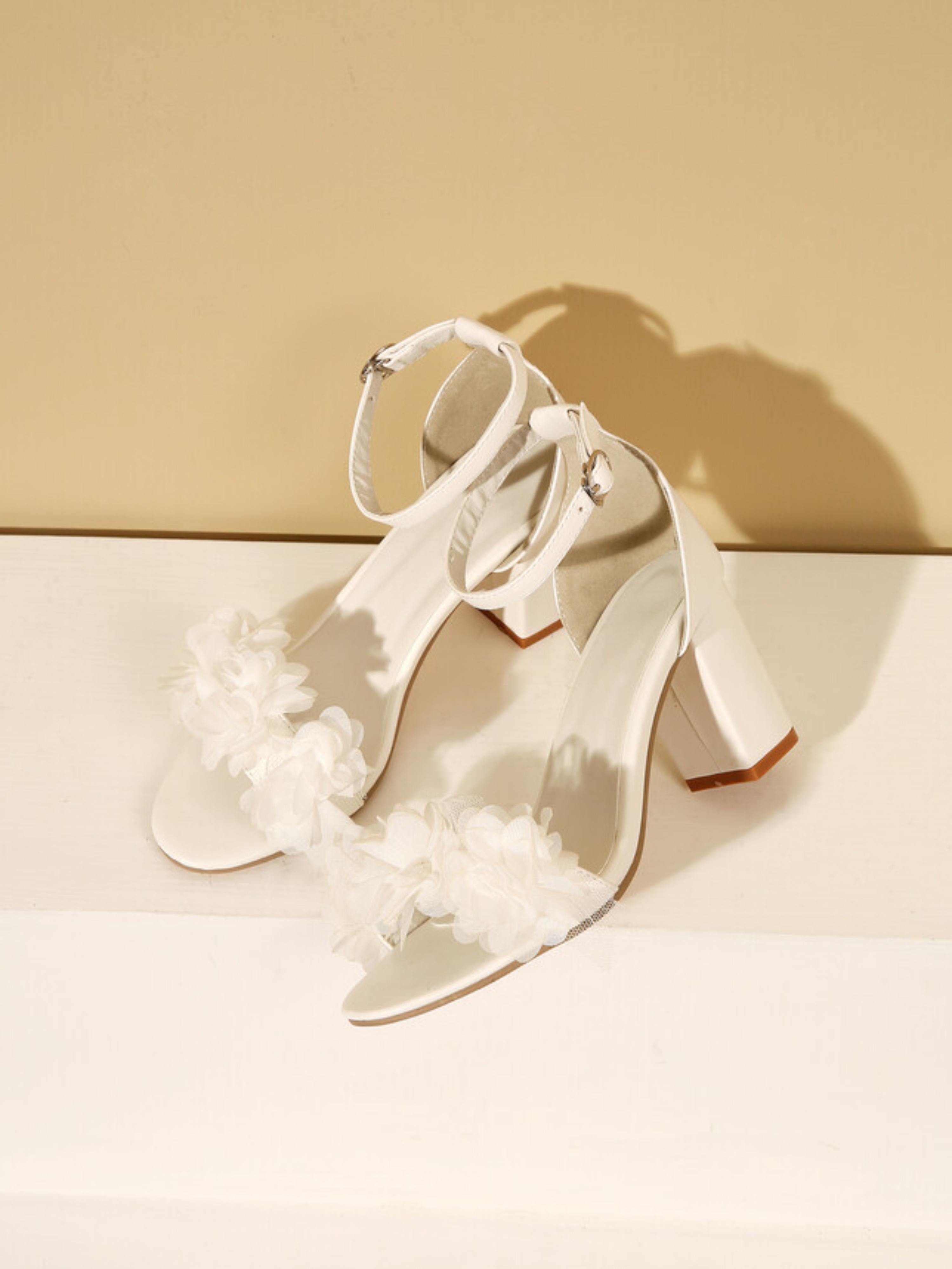 Elegant White Sandals for Women with 3D Floral Applique