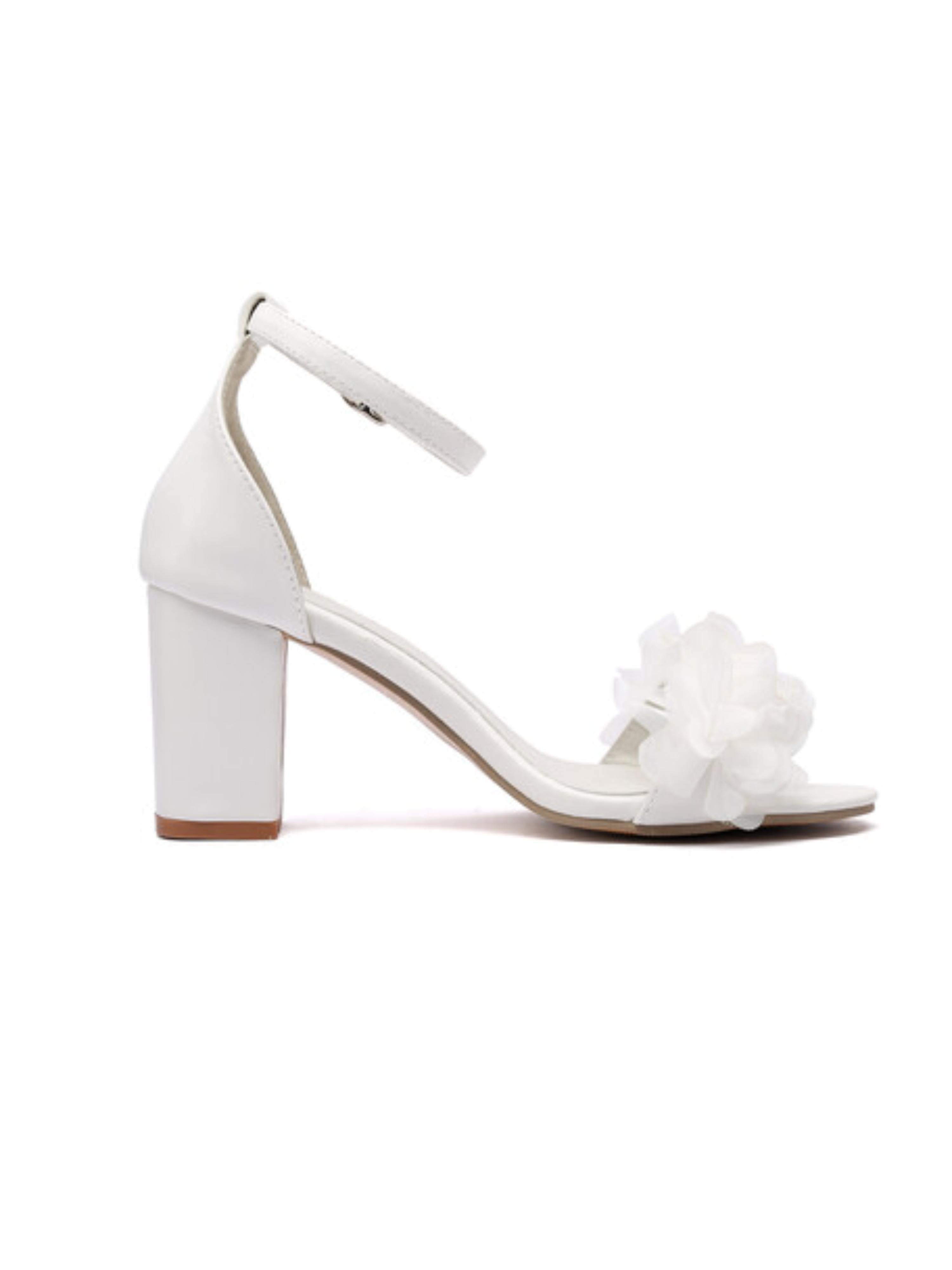 Elegant White Sandals for Women with 3D Floral Applique