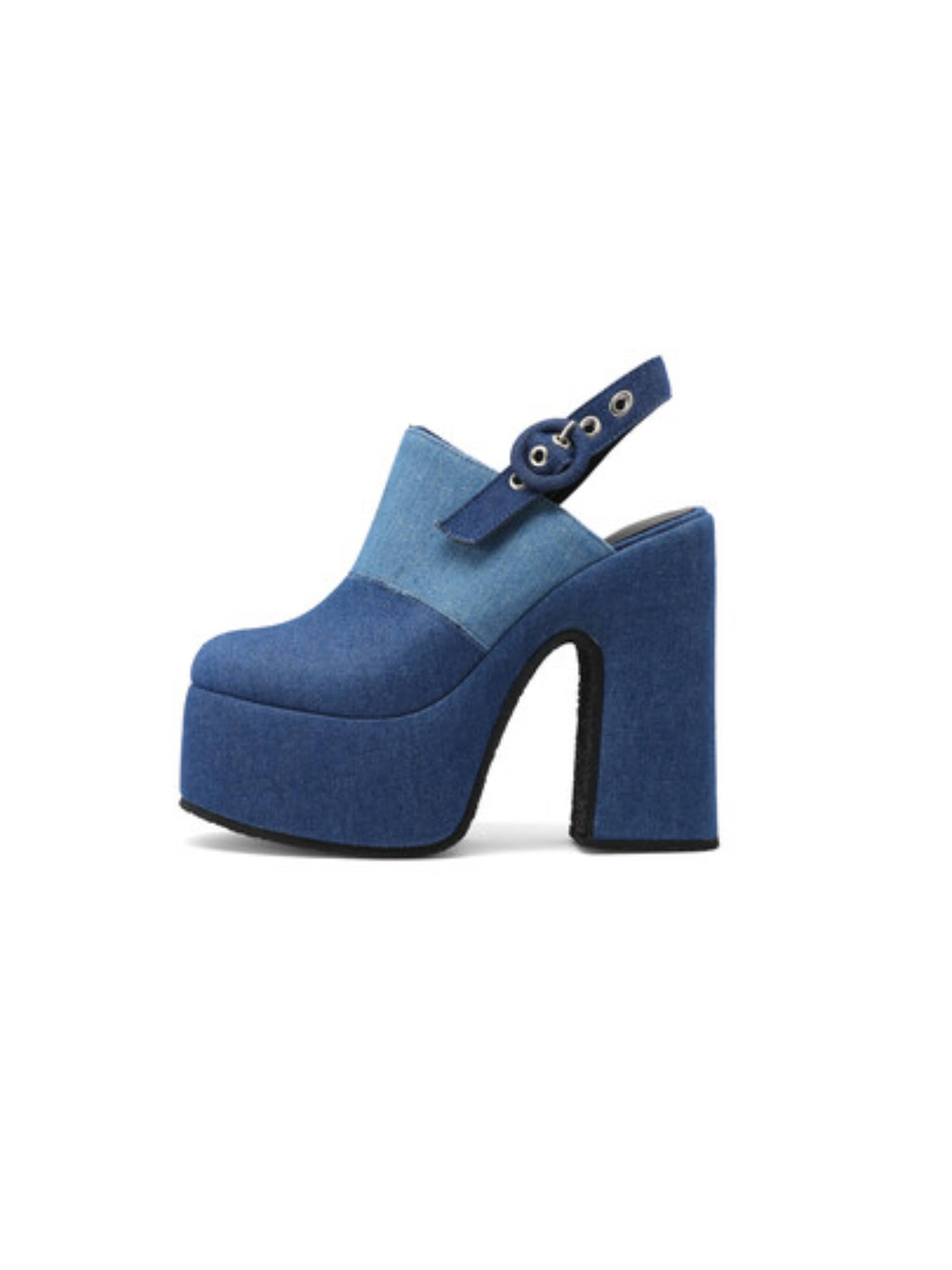 Blue Denim Vintage Vibe Platform Sandals Women