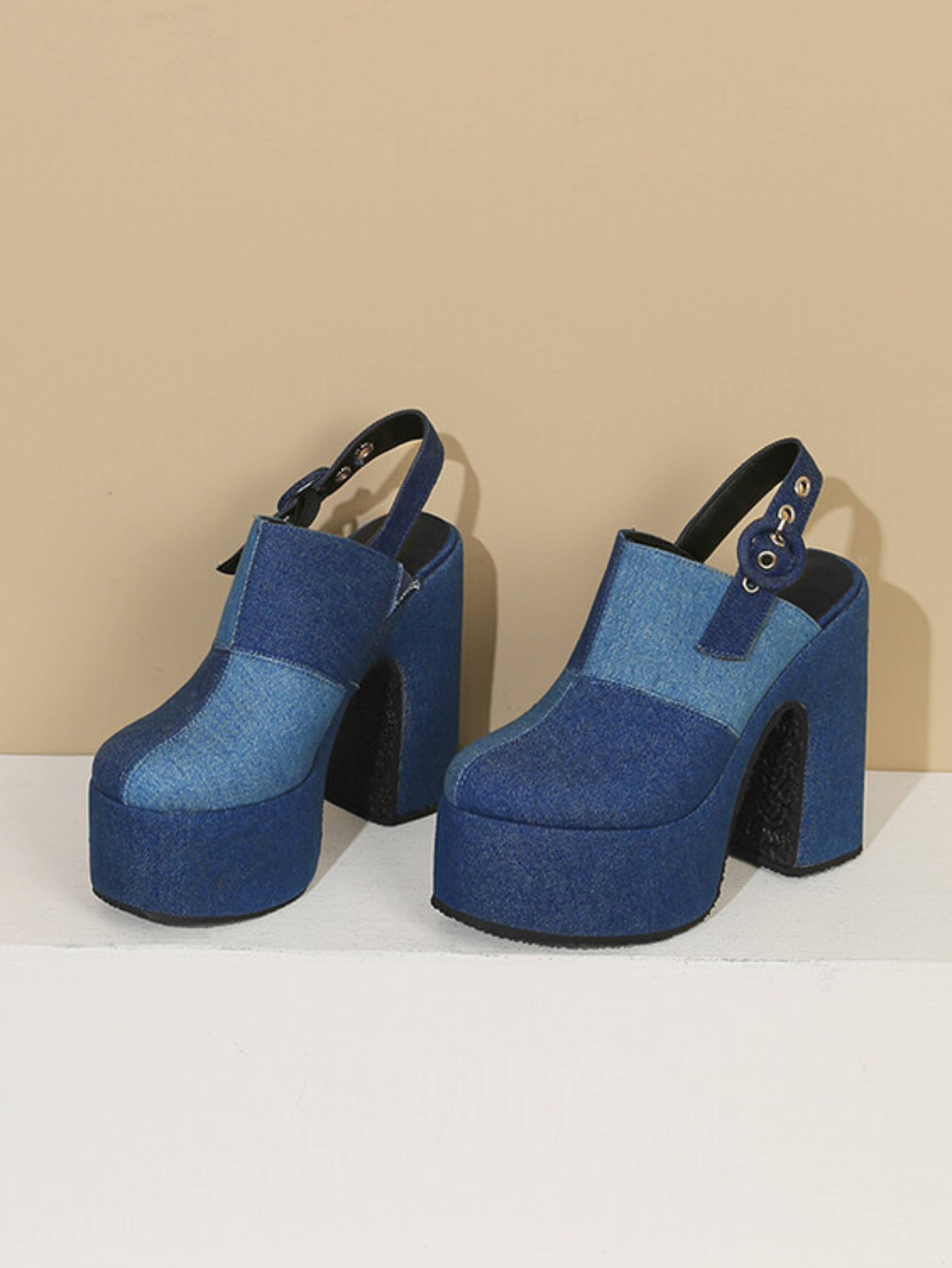 Blue Denim Vintage Vibe Platform Sandals Women
