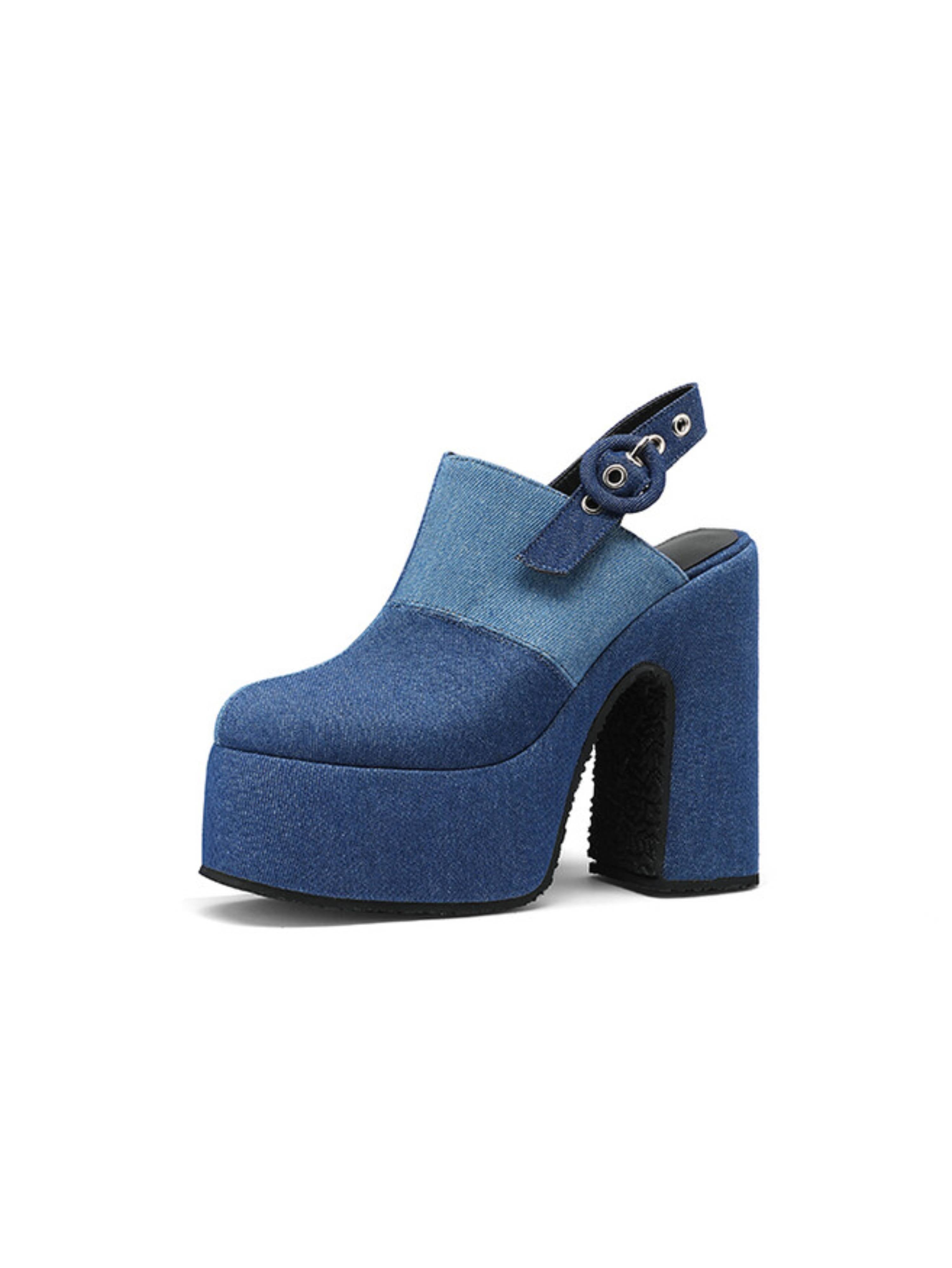 Blue Denim Vintage Vibe Platform Sandals Women