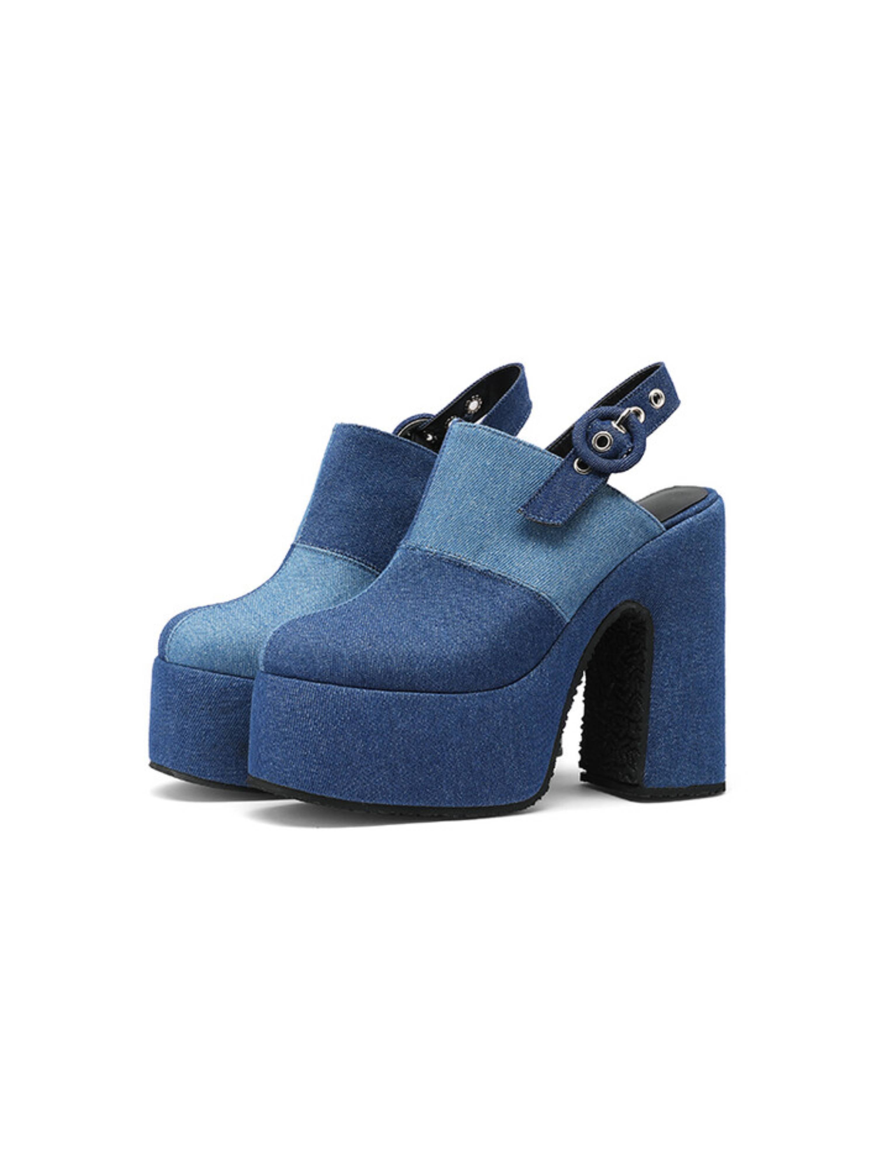 Blue Denim Vintage Vibe Platform Sandals Women