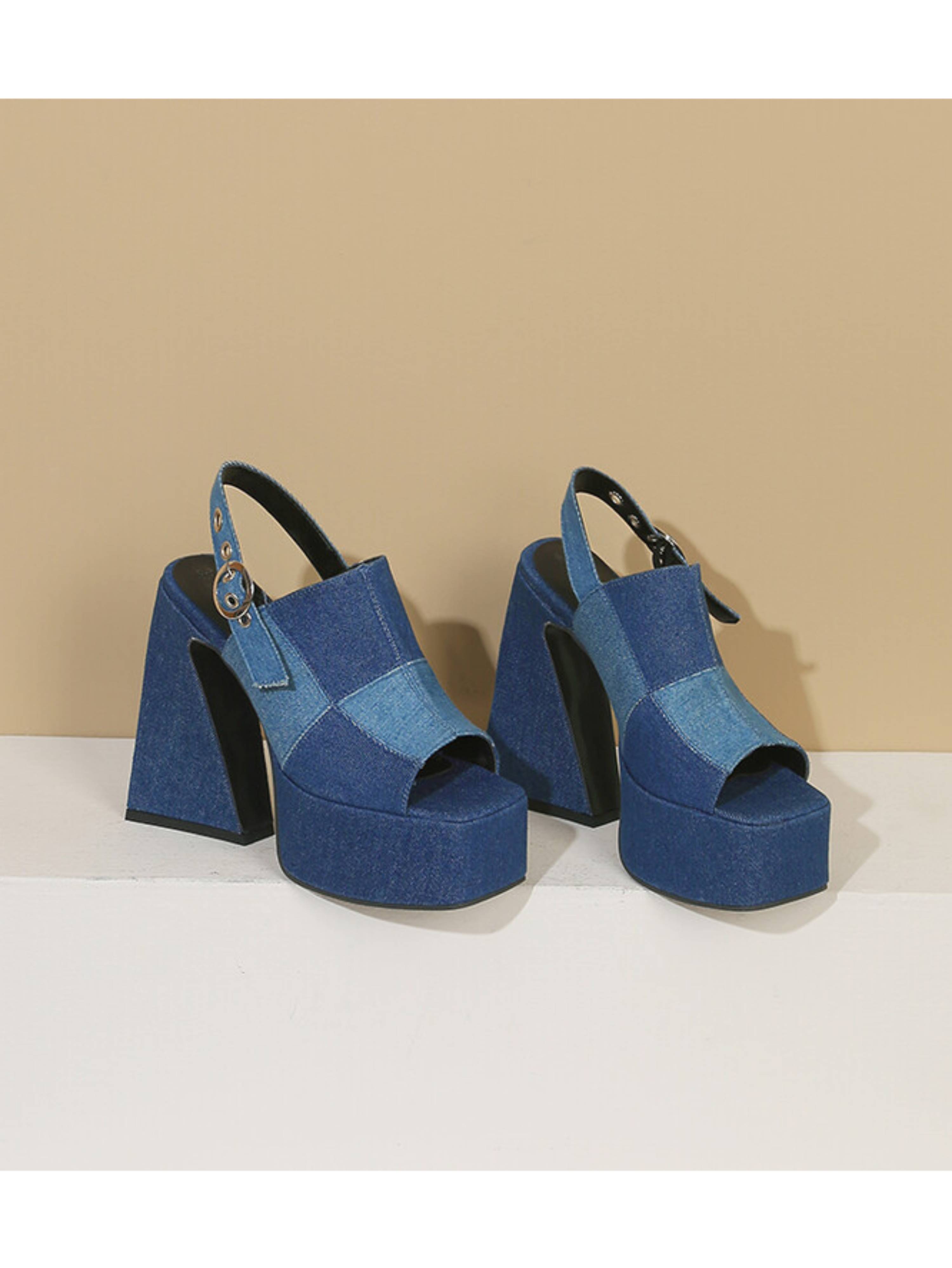 Sturdy Slingback Retro Denim Sandals for Women