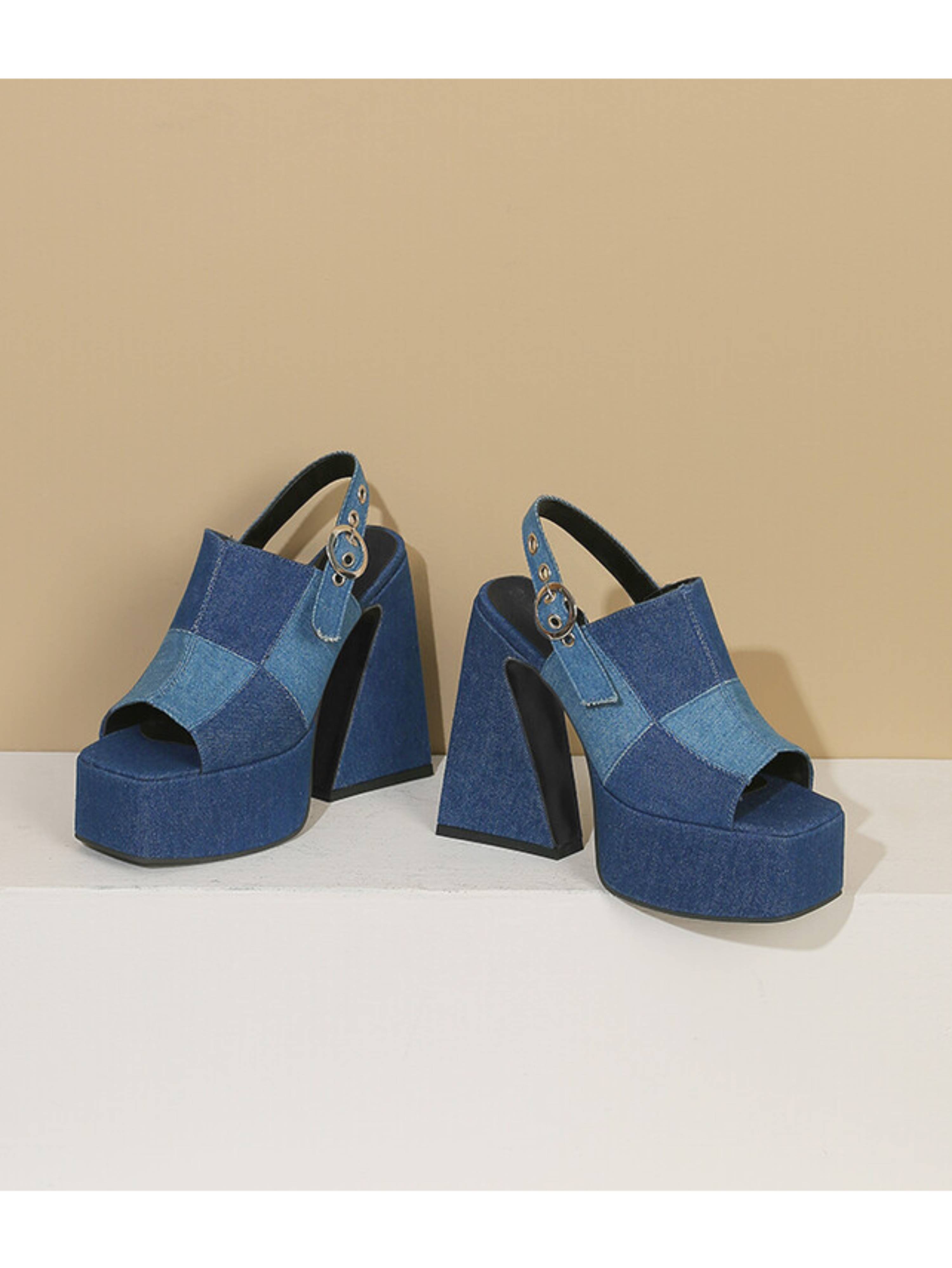 Sturdy Slingback Retro Denim Sandals for Women