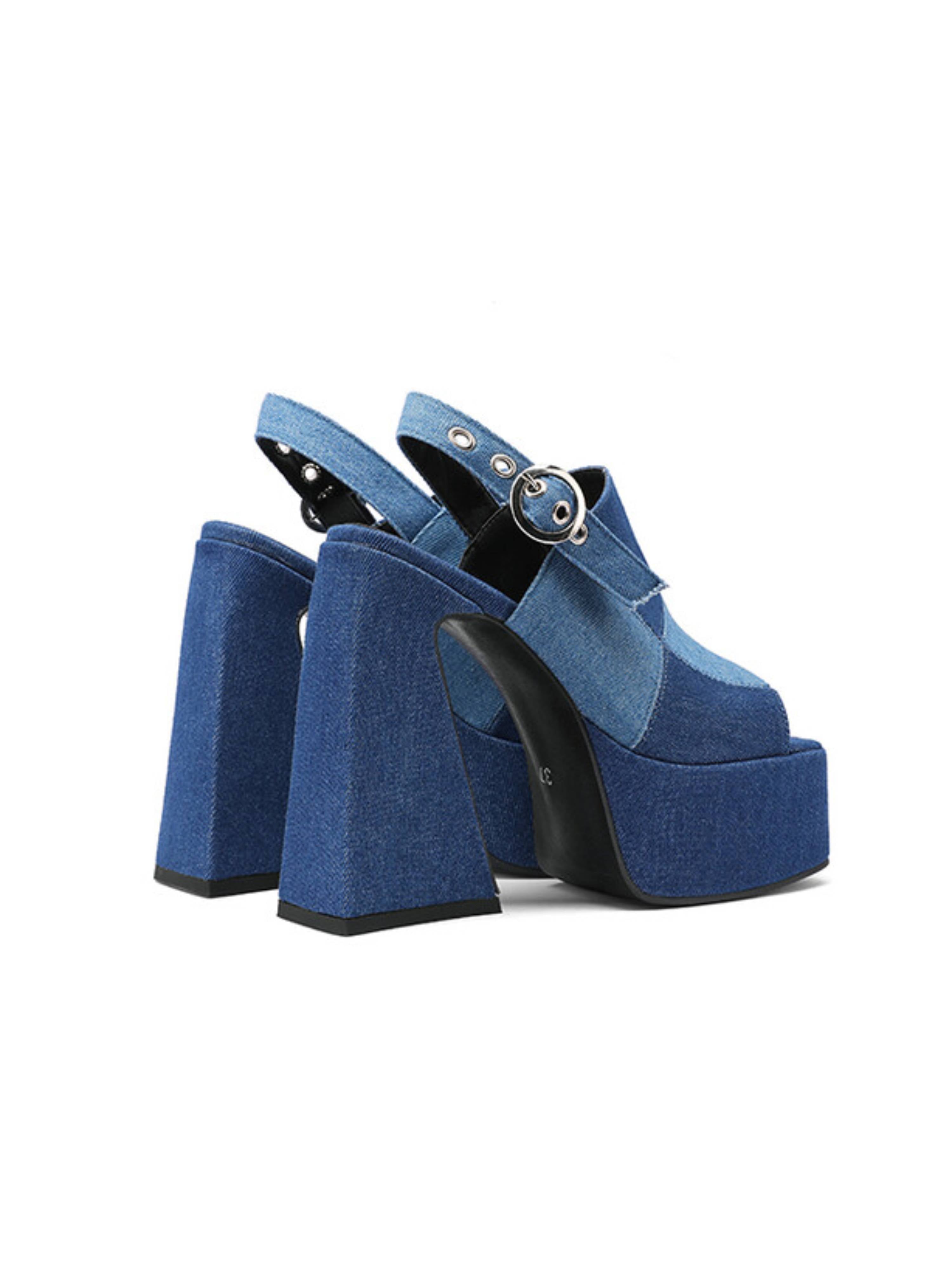 Sturdy Slingback Retro Denim Sandals for Women