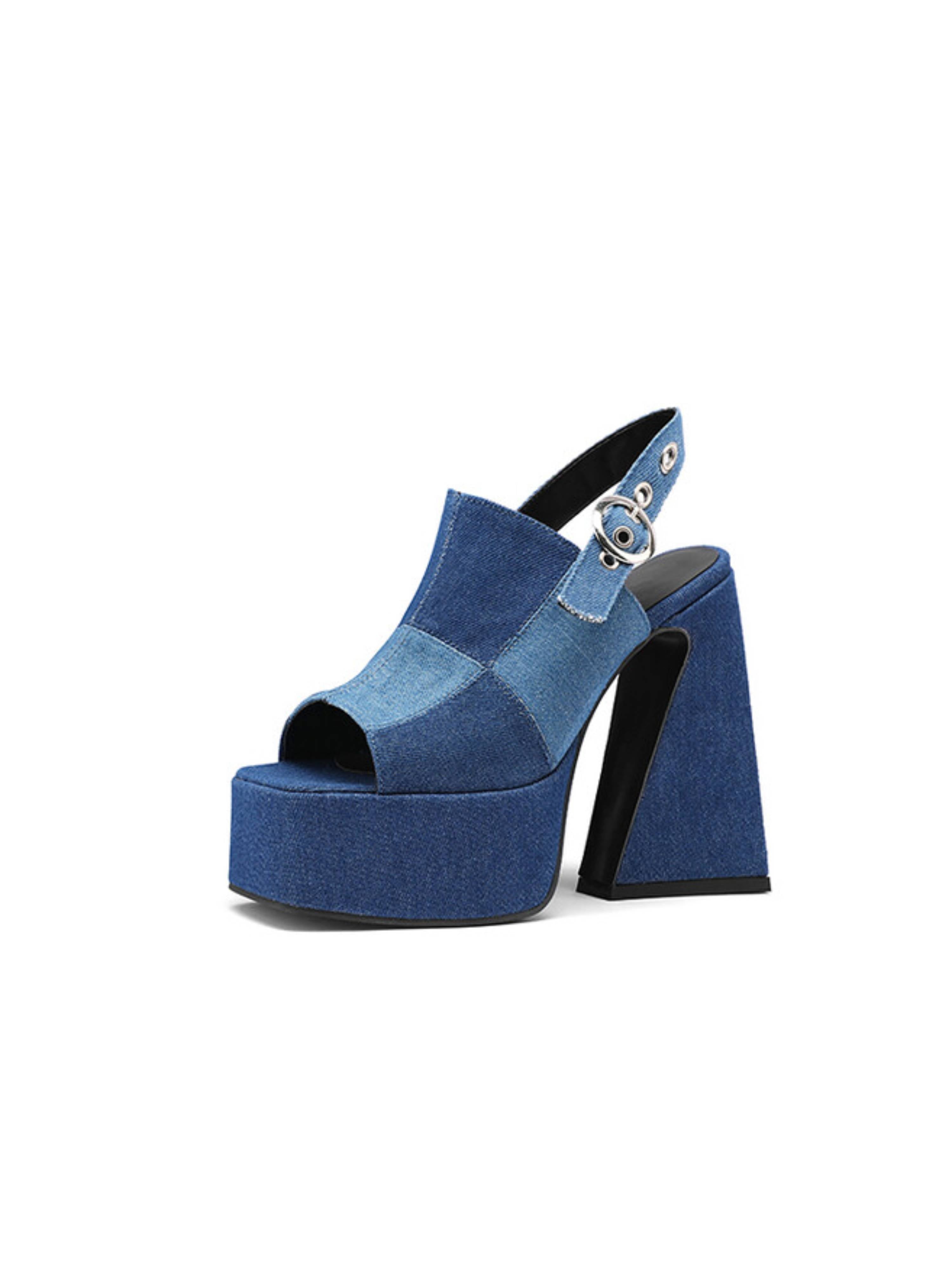 Sturdy Slingback Retro Denim Sandals for Women