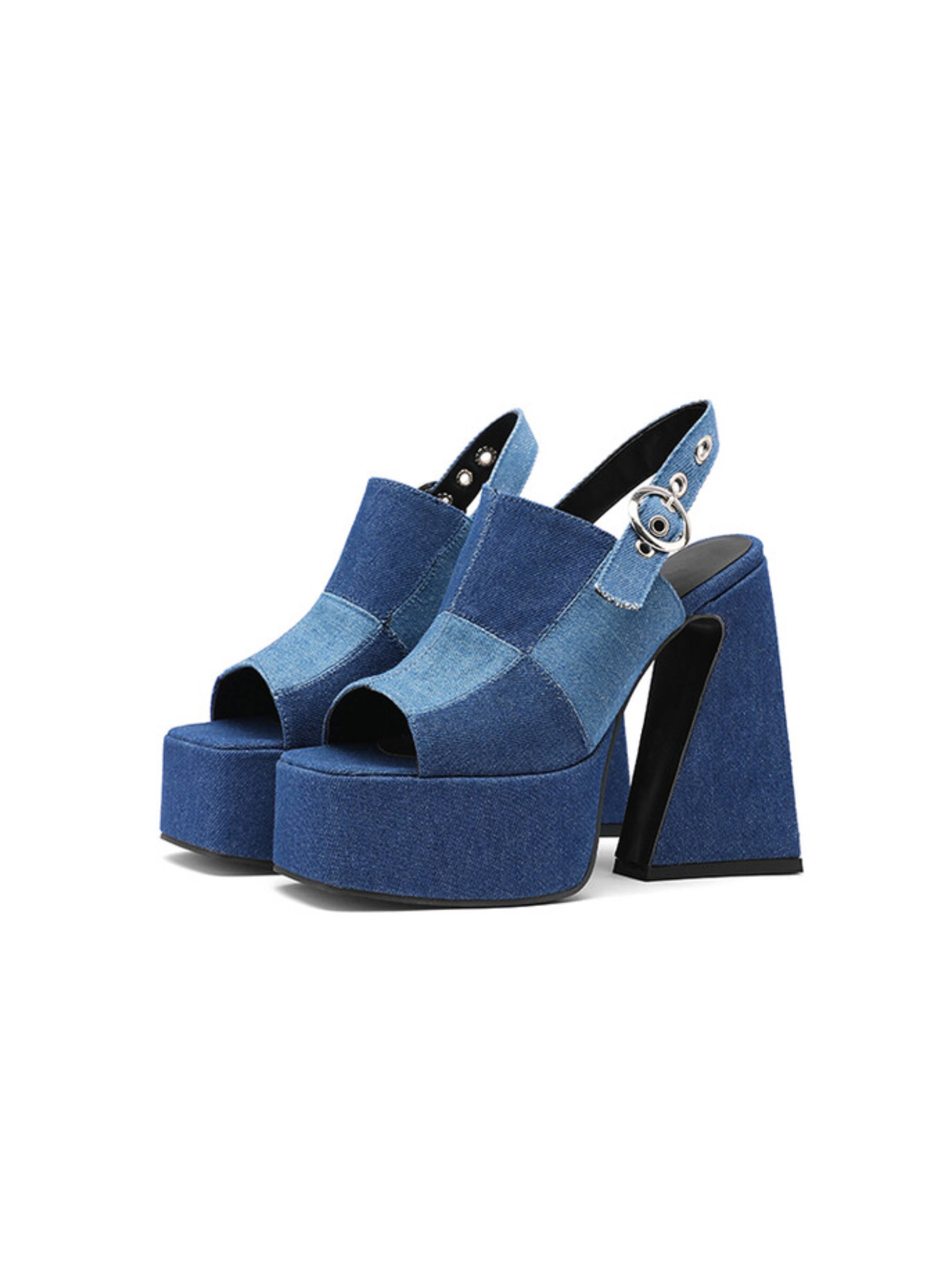 Sturdy Slingback Retro Denim Sandals for Women