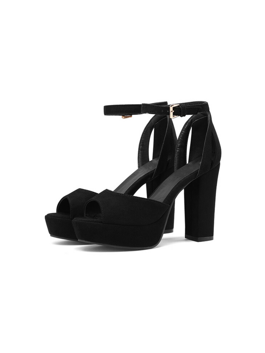 Black Suede Block High Heel Sandals for Women