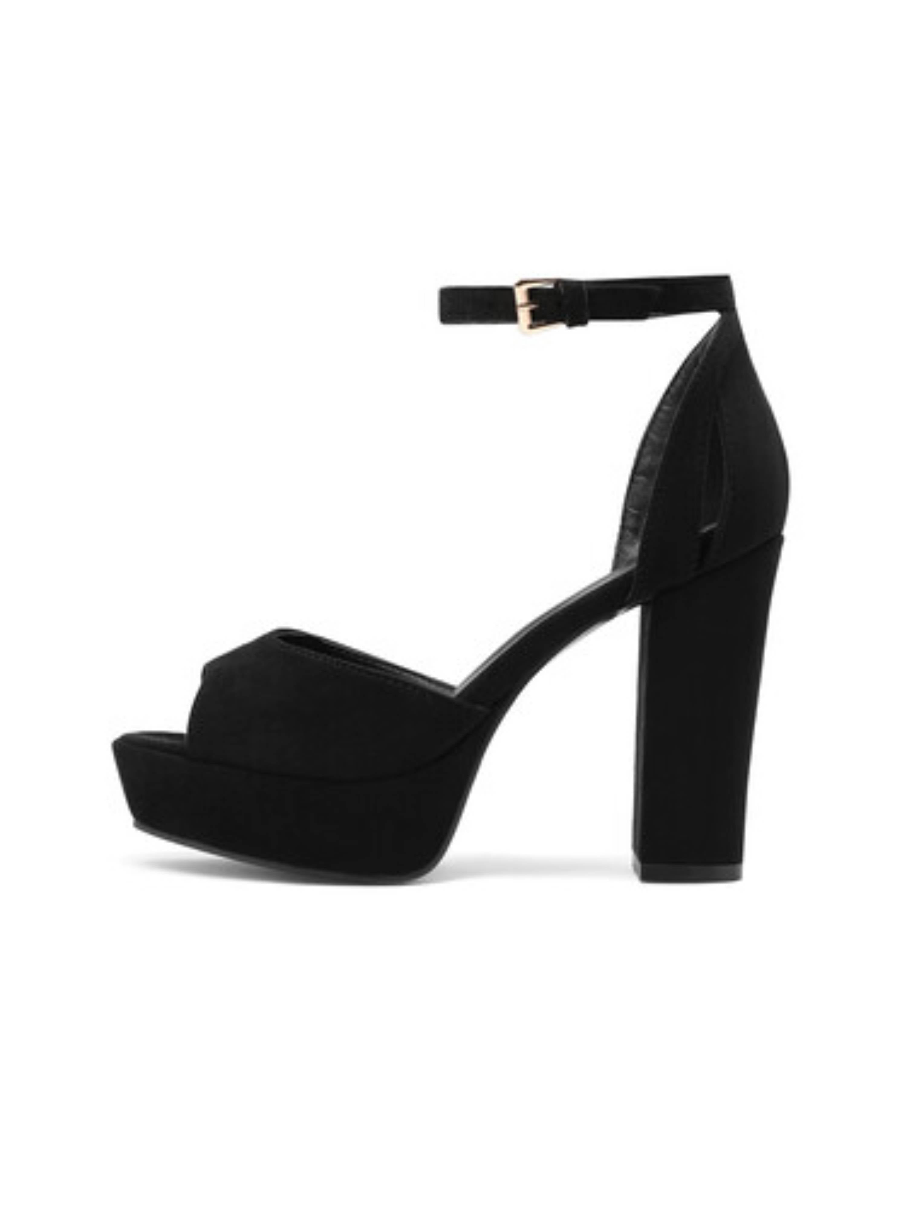Black Suede Block High Heel Sandals for Women