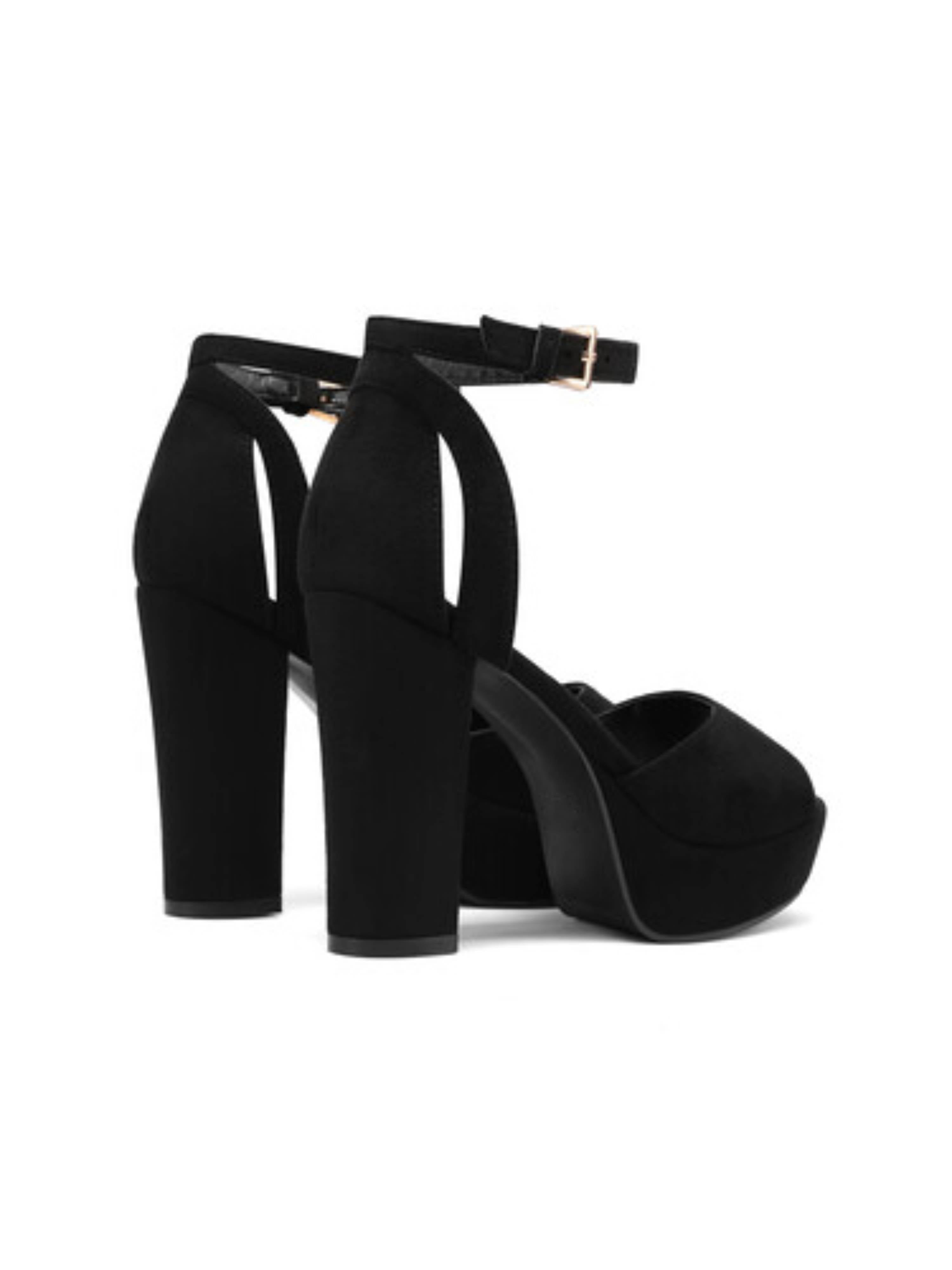 Black Suede Block High Heel Sandals for Women