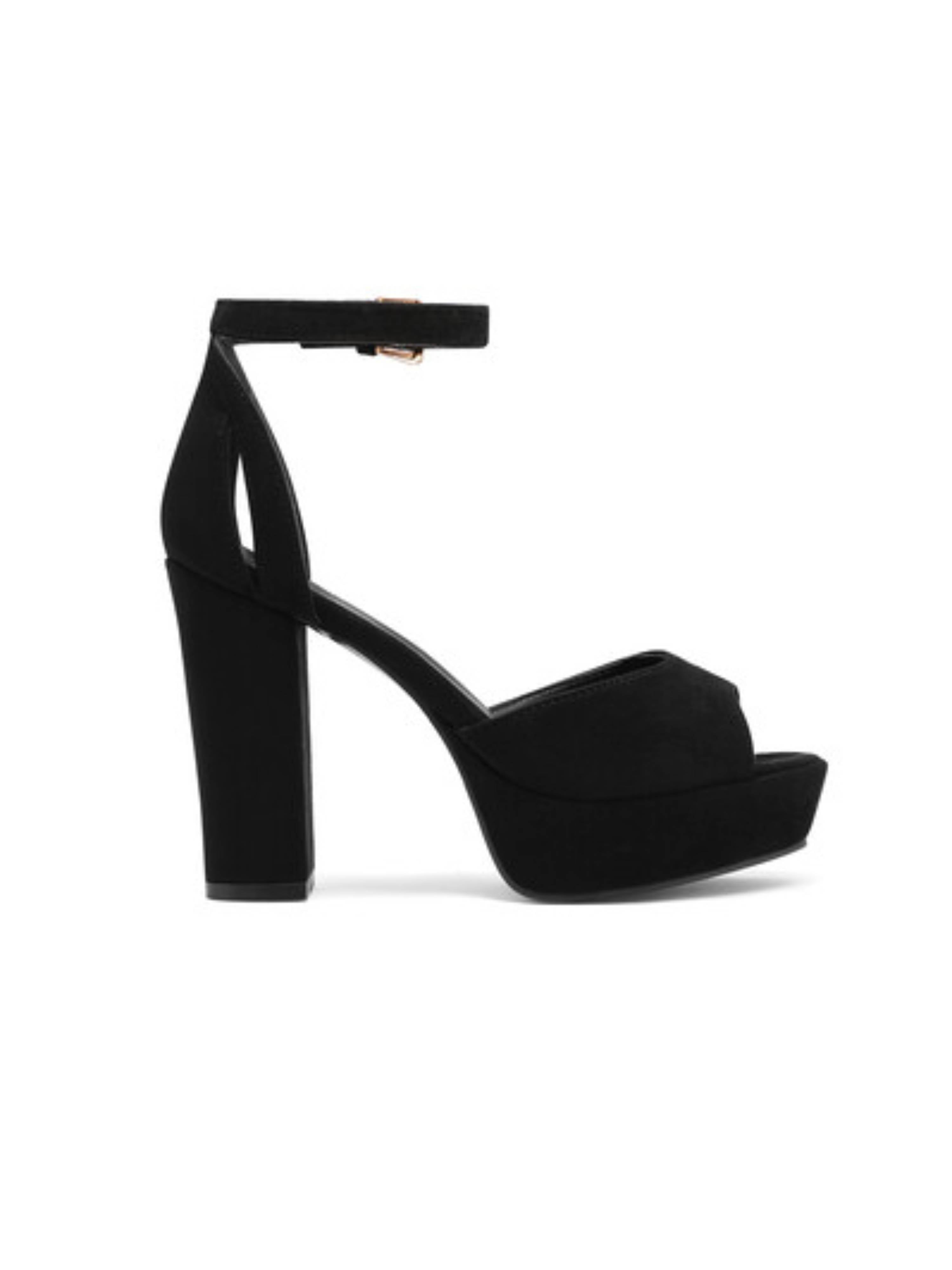 Black Suede Block High Heel Sandals for Women
