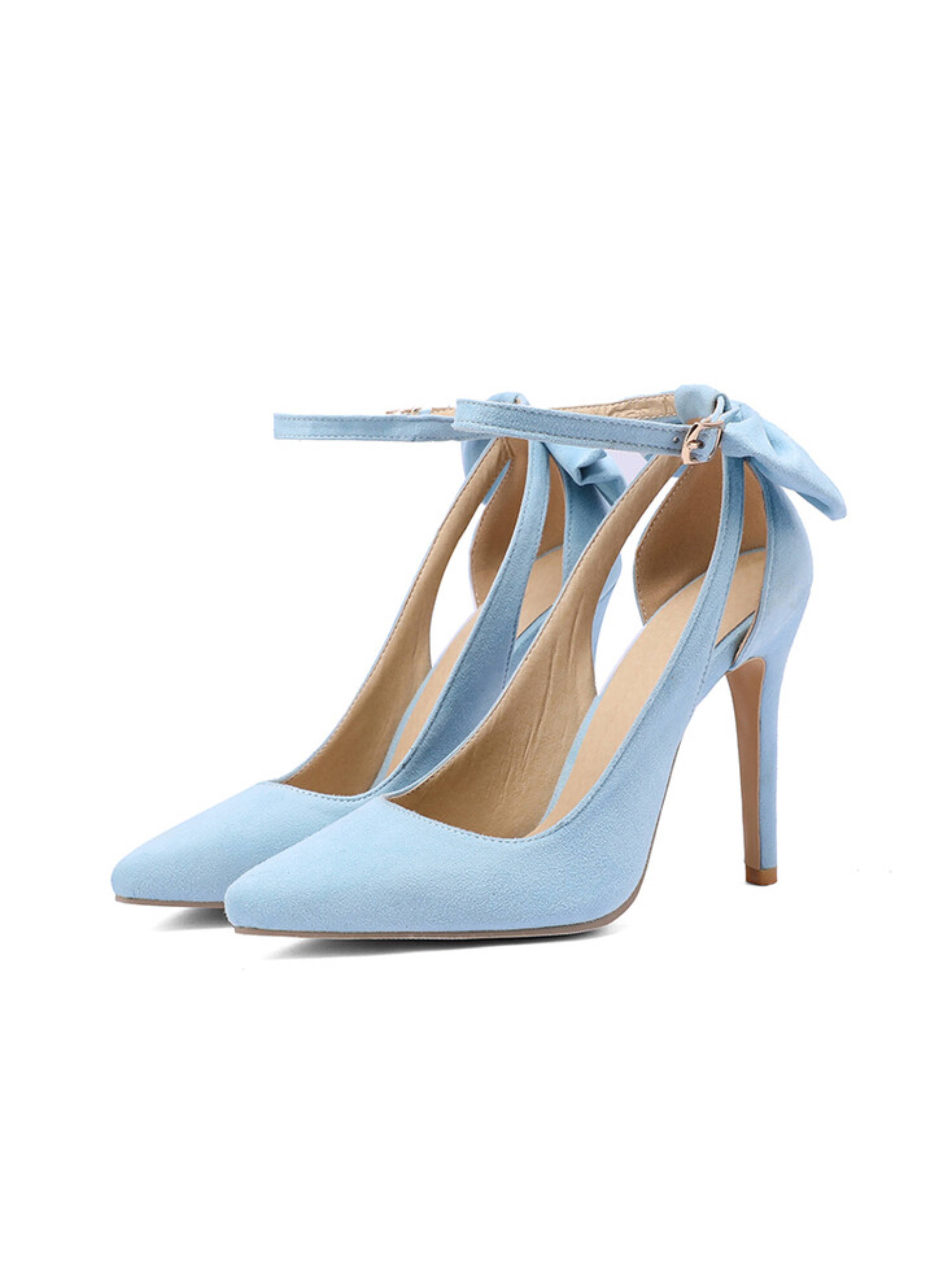 Blue Vegan Suede Stilettos with Adjustable Ankle Strap Woman Sandals