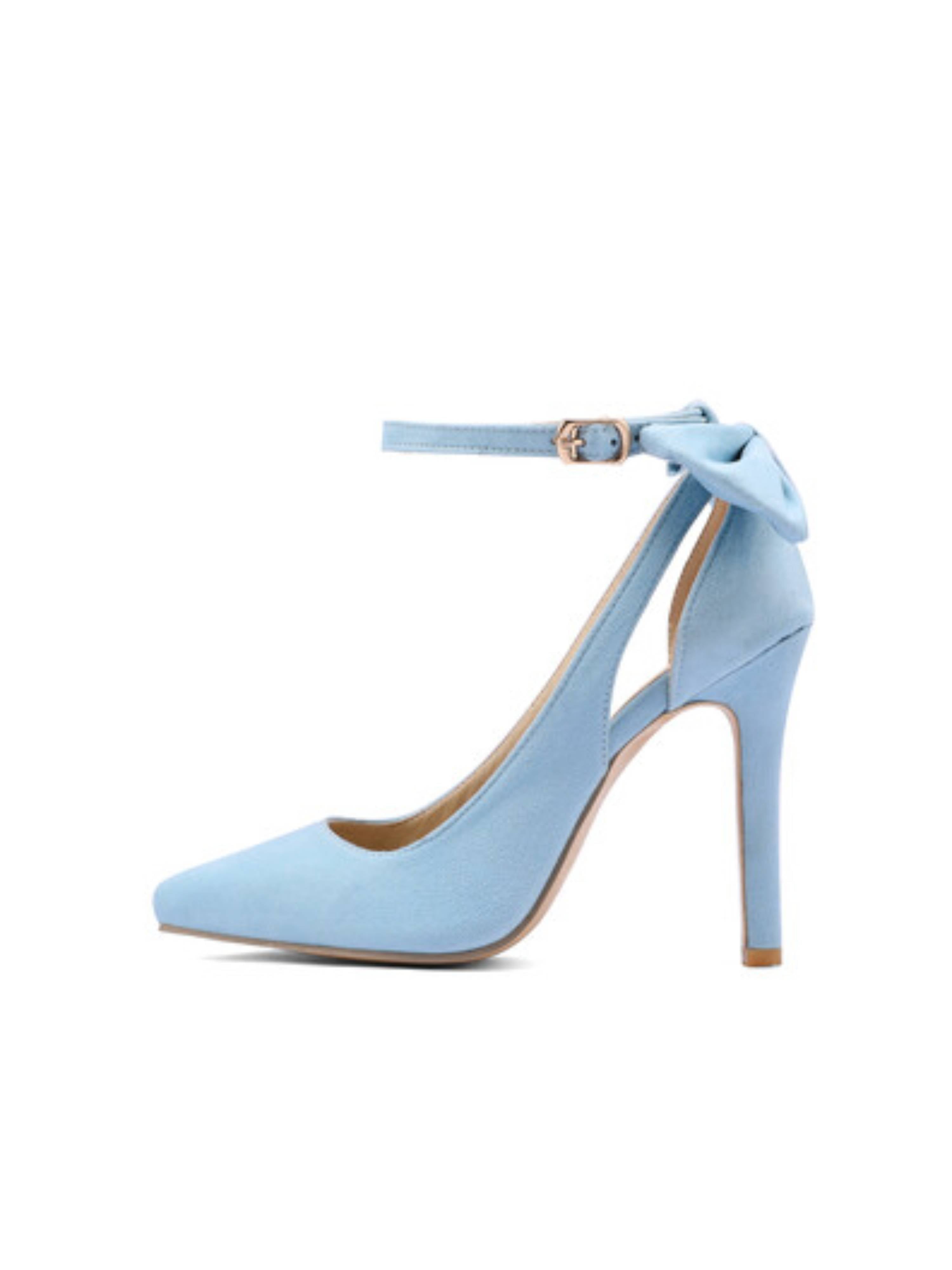 Blue Vegan Suede Stilettos with Adjustable Ankle Strap Woman Sandals