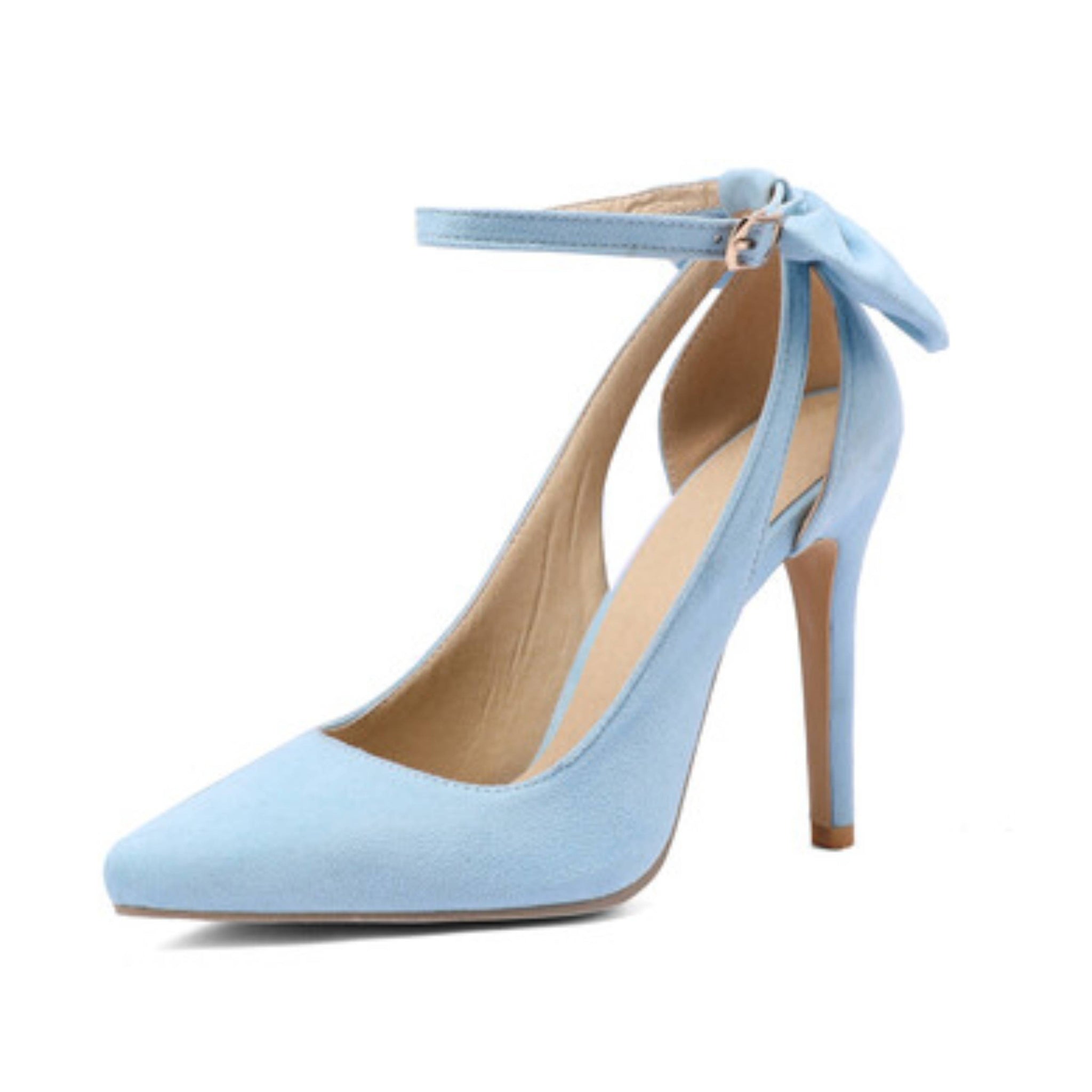 Blue Vegan Suede Stilettos with Adjustable Ankle Strap Woman Sandals