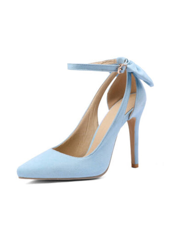 Blue Vegan Suede Stilettos with Adjustable Ankle Strap Woman Sandals