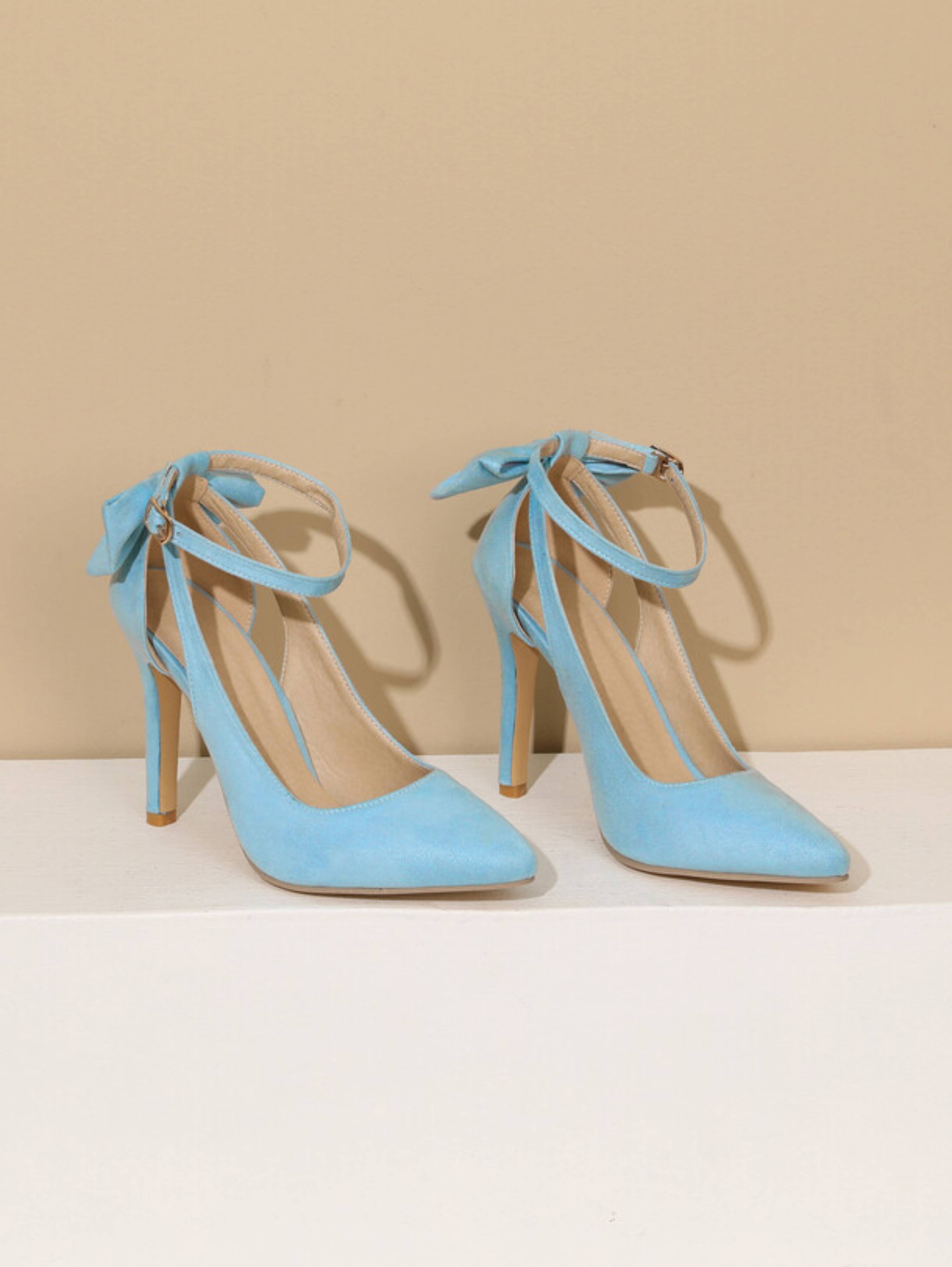 Blue Vegan Suede Stilettos with Adjustable Ankle Strap Woman Sandals