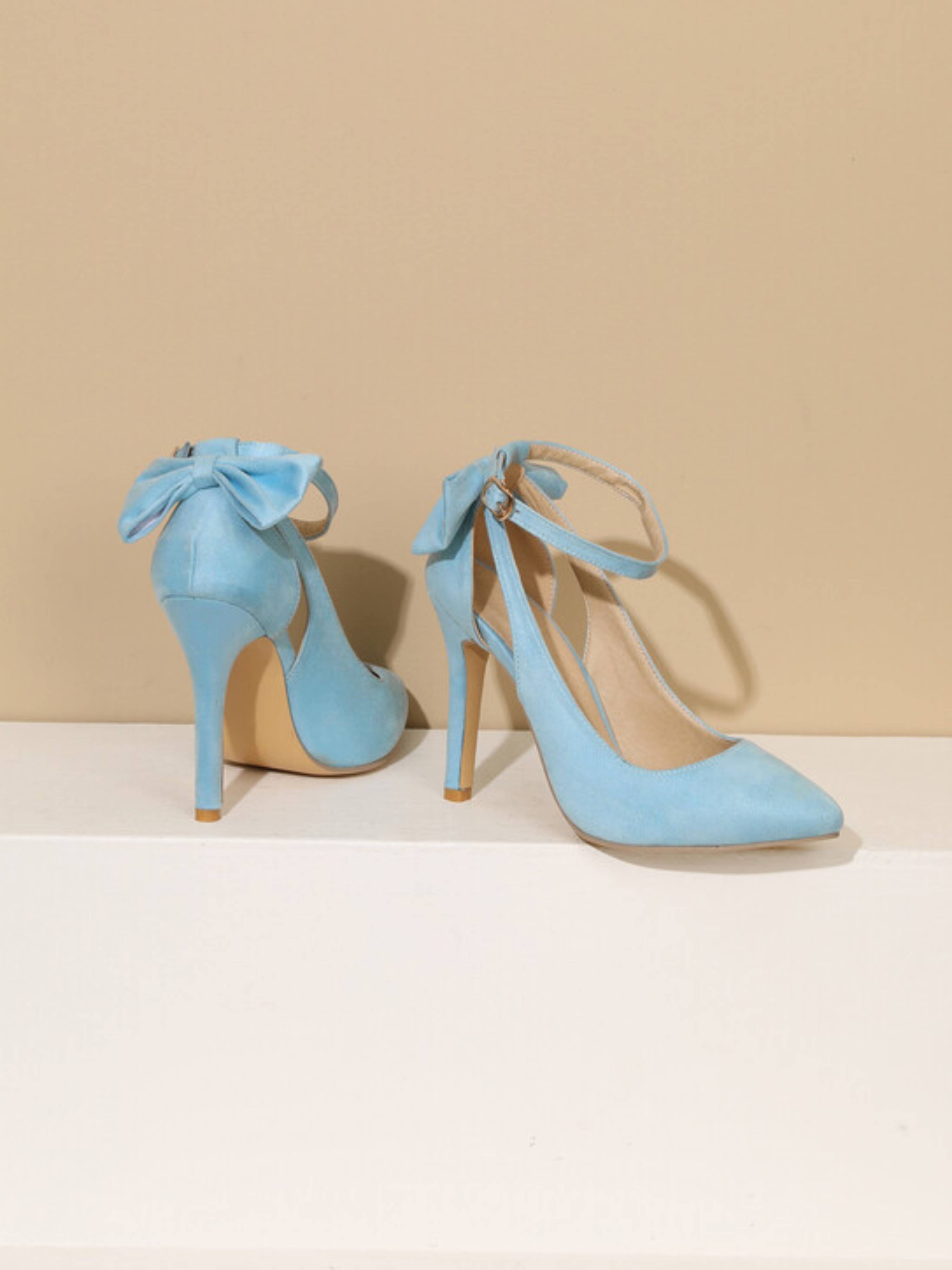 Blue Vegan Suede Stilettos with Adjustable Ankle Strap Woman Sandals