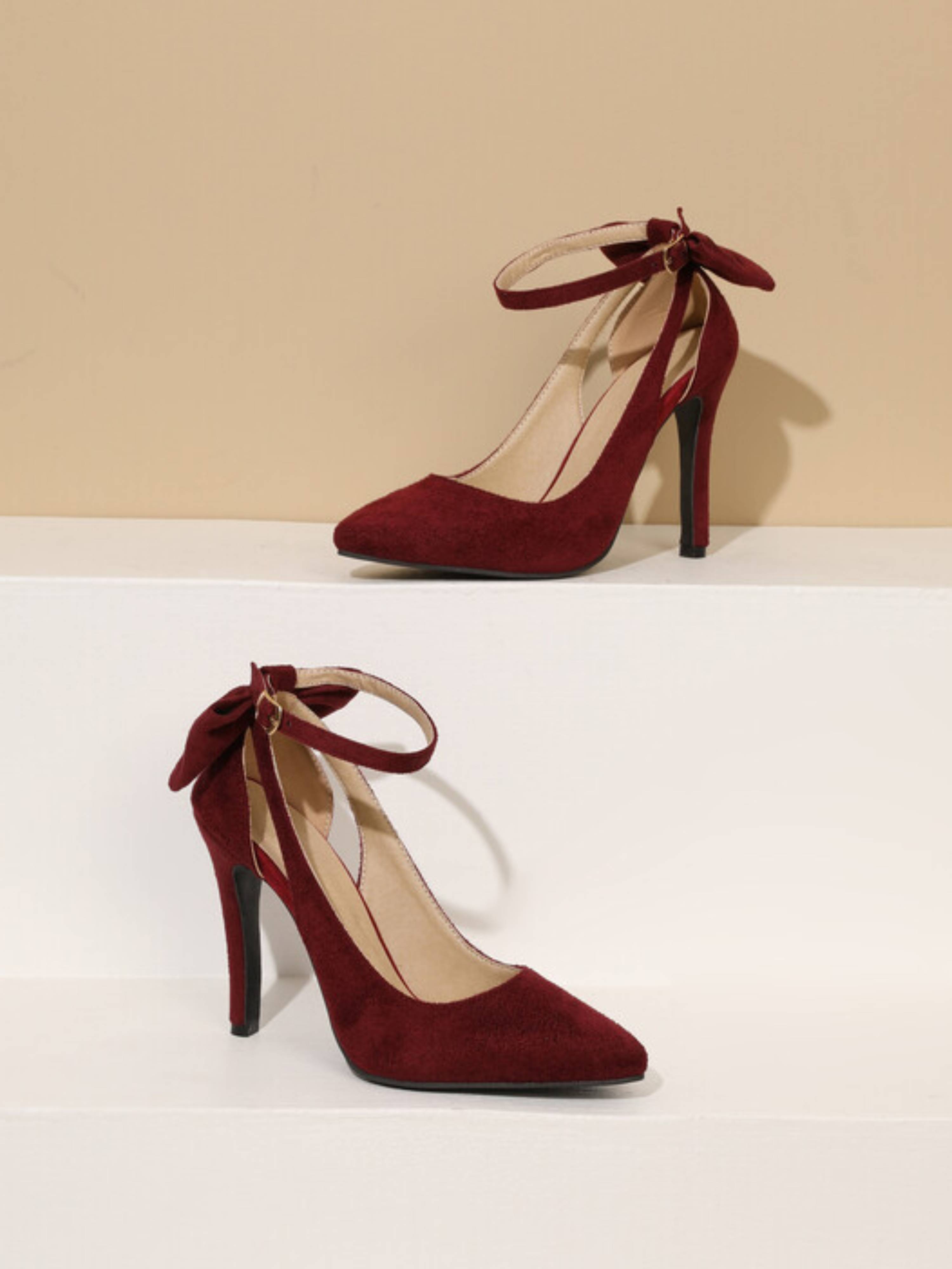 Stylish Maroon Pointed-Toe Women Sandals Heels with Cut-Out Side Design