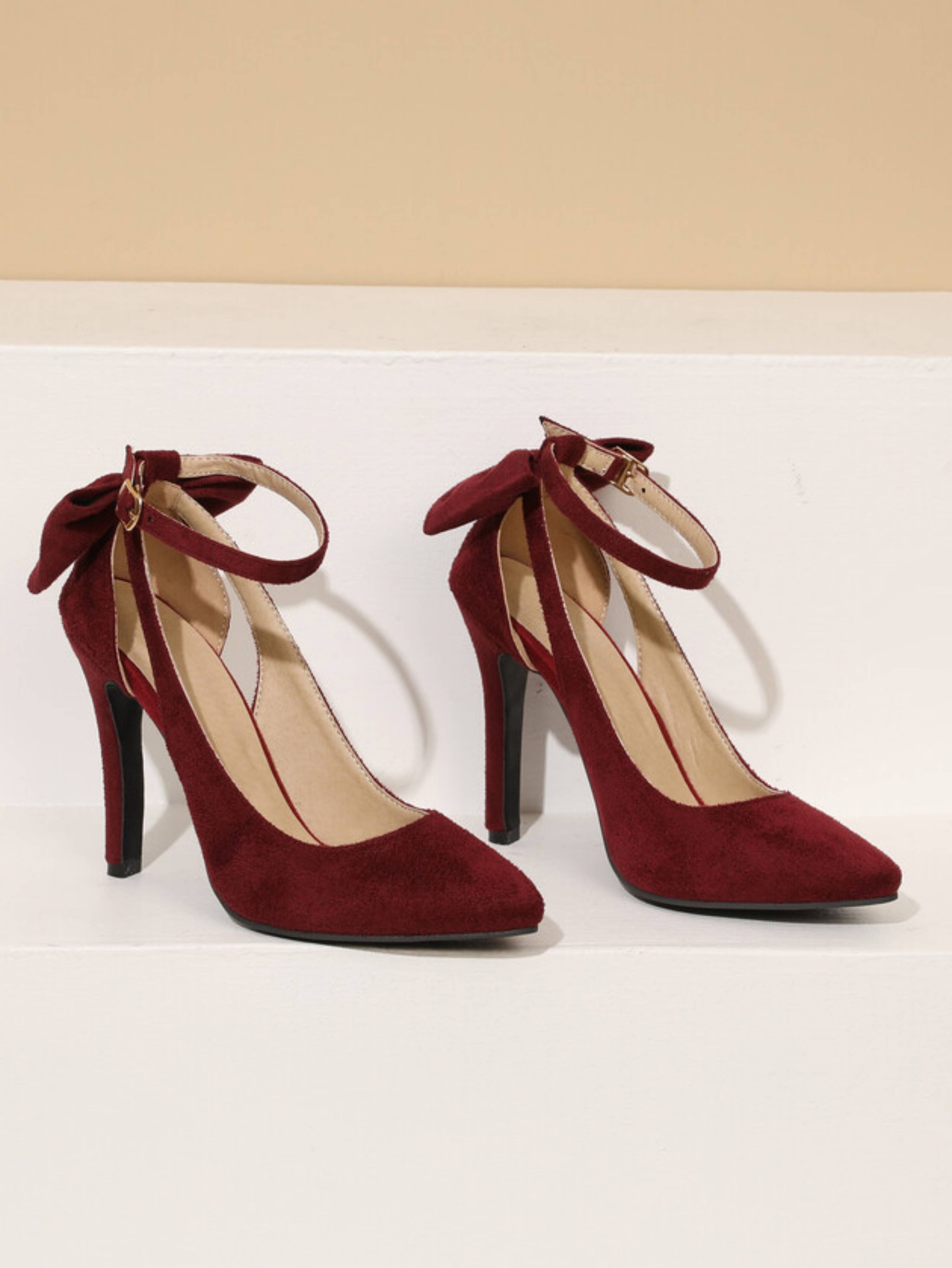 Stylish Maroon Pointed-Toe Women Sandals Heels with Cut-Out Side Design