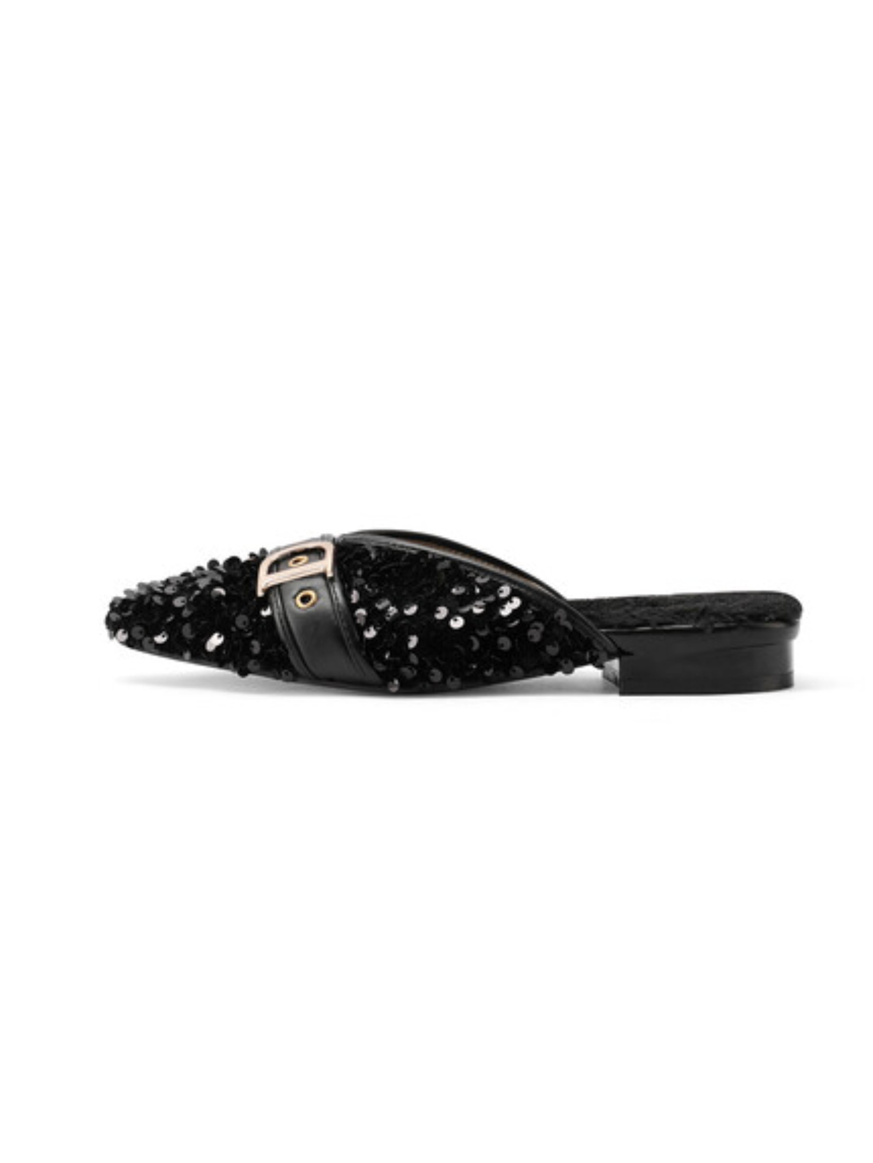 Midnight Sparkle Sequin Mules Black Sandals for Women