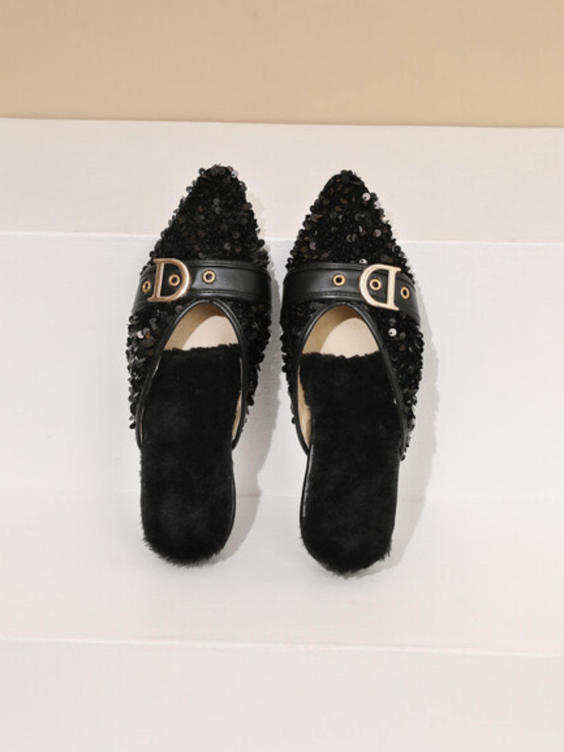 Midnight Sparkle Sequin Mules Black Sandals for Women