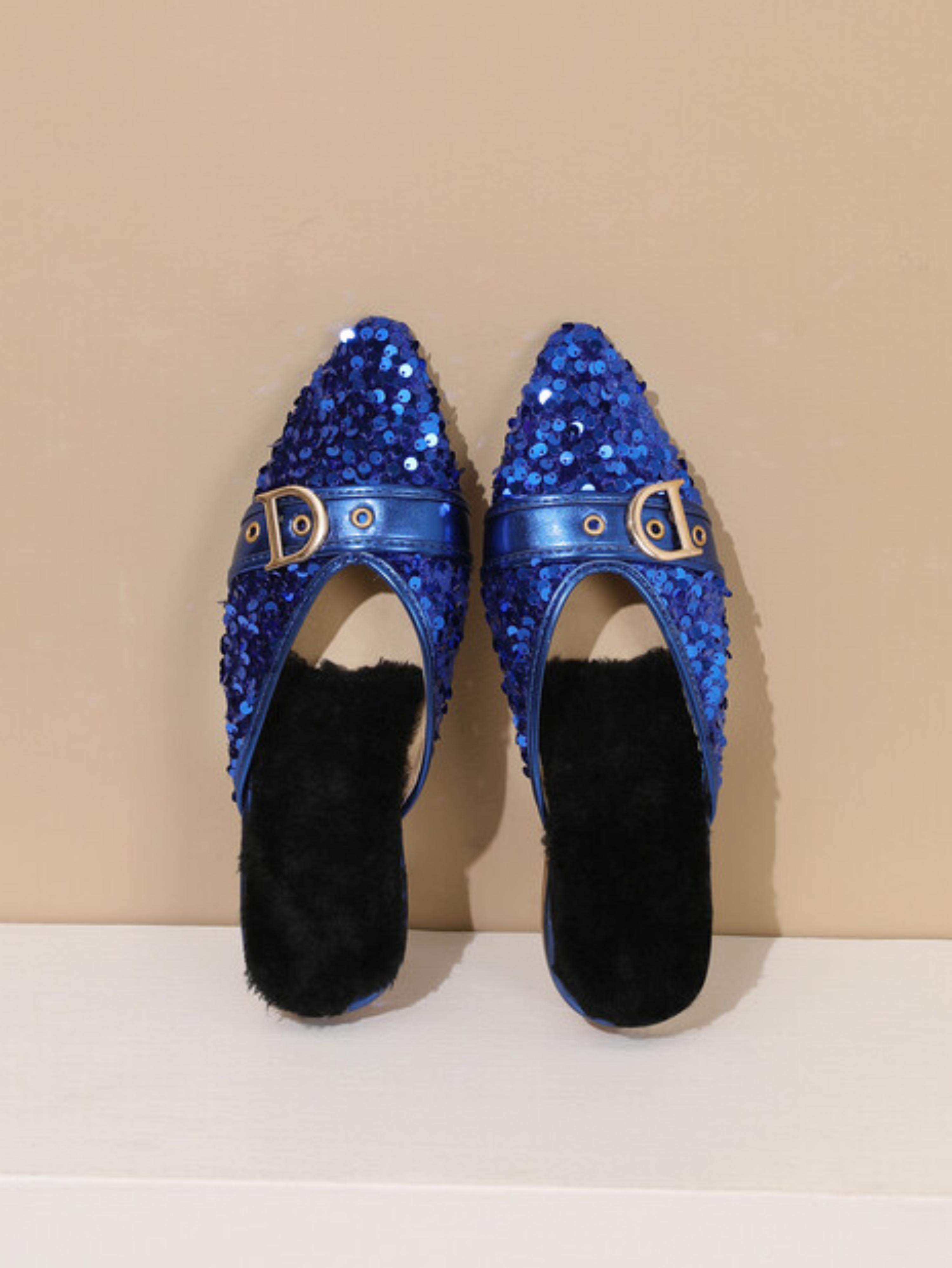 Ocean Glow Buckle Slip-On Flats Women Blue Sandals