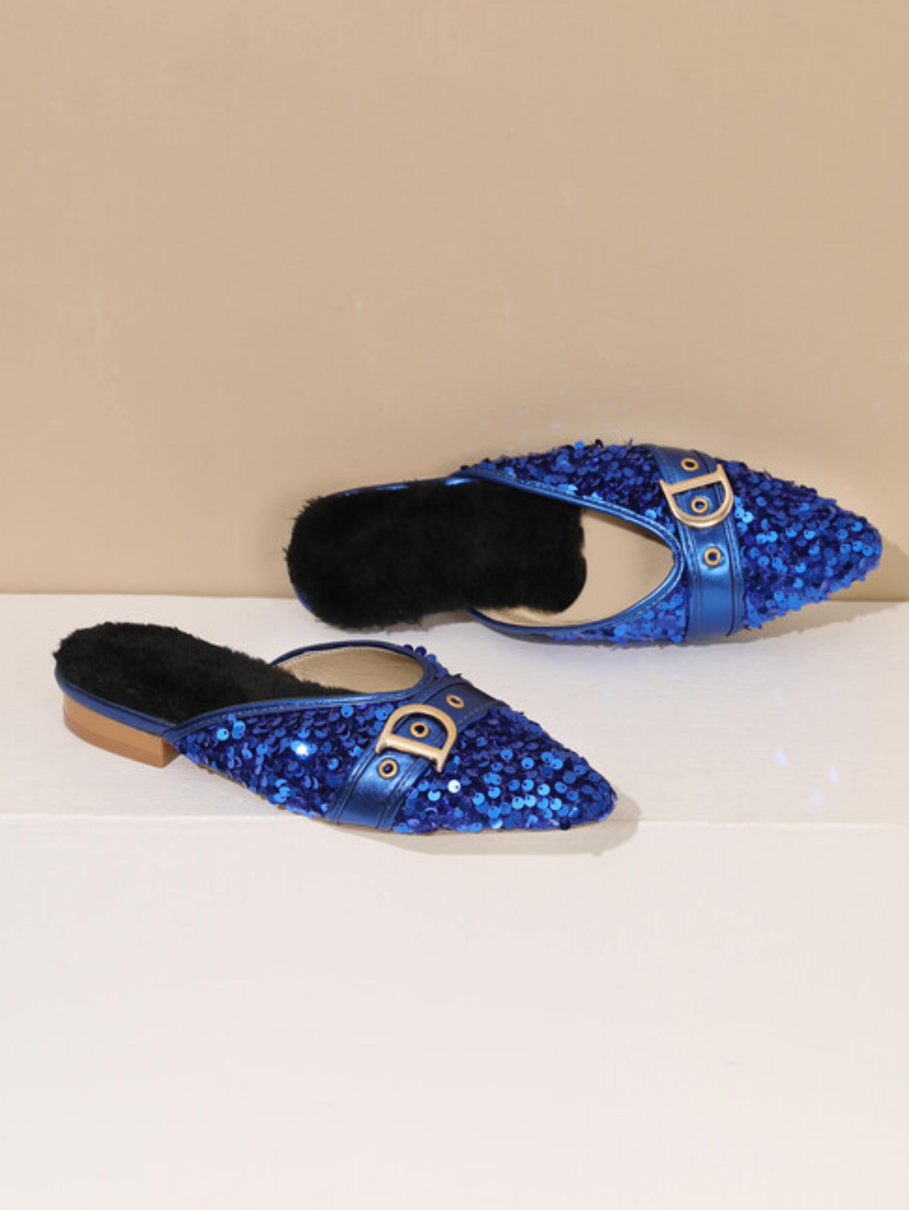Ocean Glow Buckle Slip-On Flats Women Blue Sandals