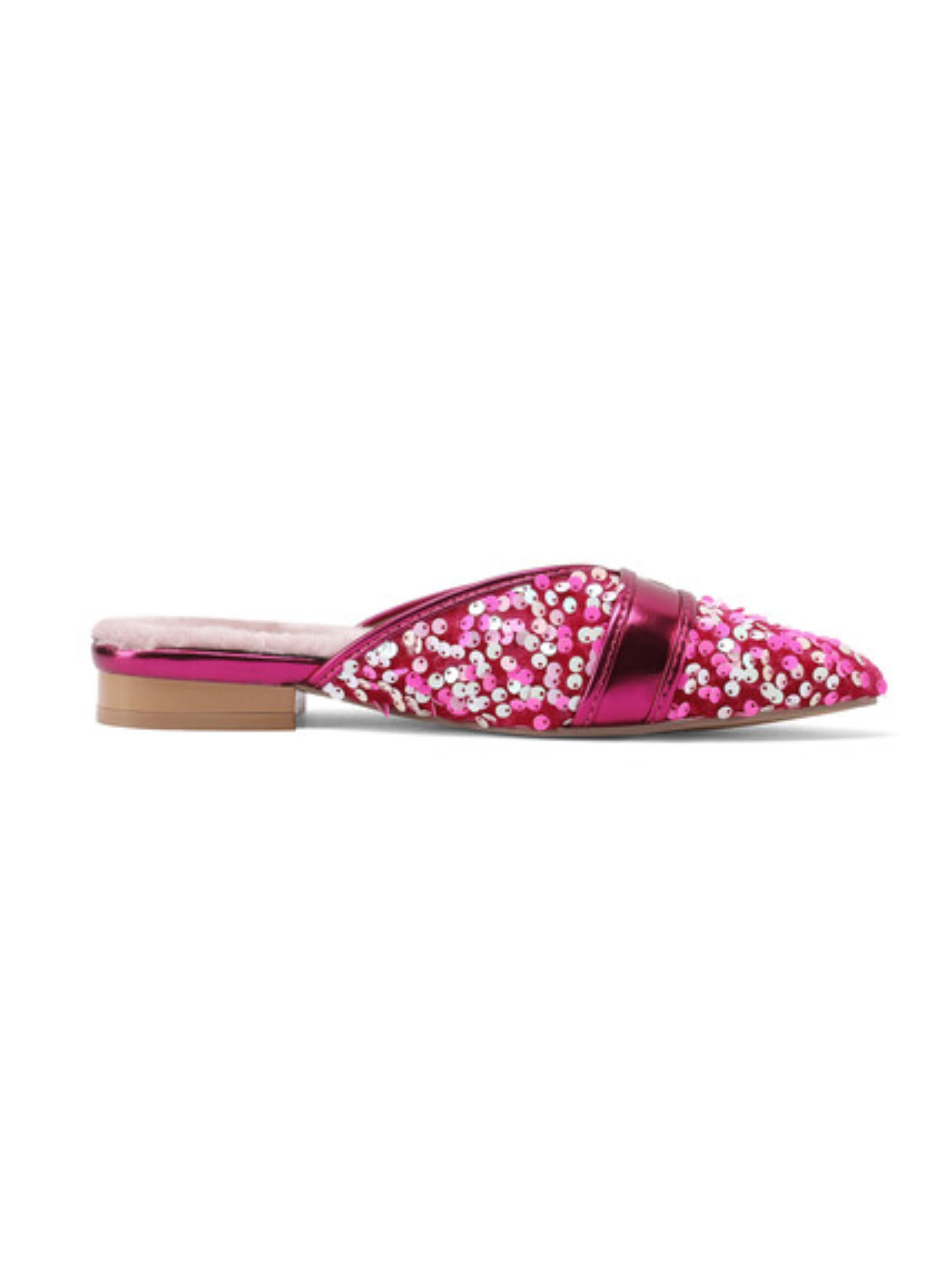 Dreamy Pink Sparkle Sequin Buckle Slip-On Flats Women