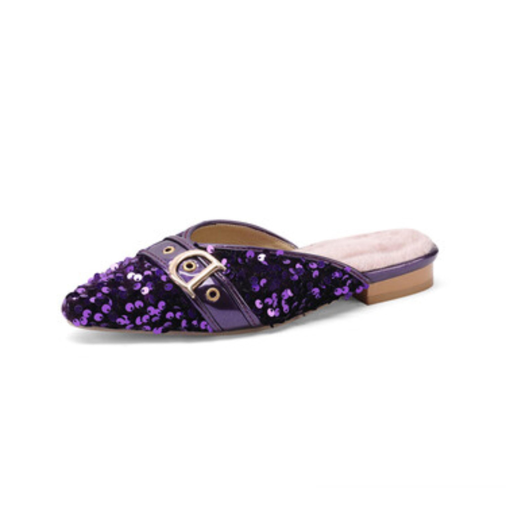 Purple Luxe Sequin Mules Flat Sandals for Women