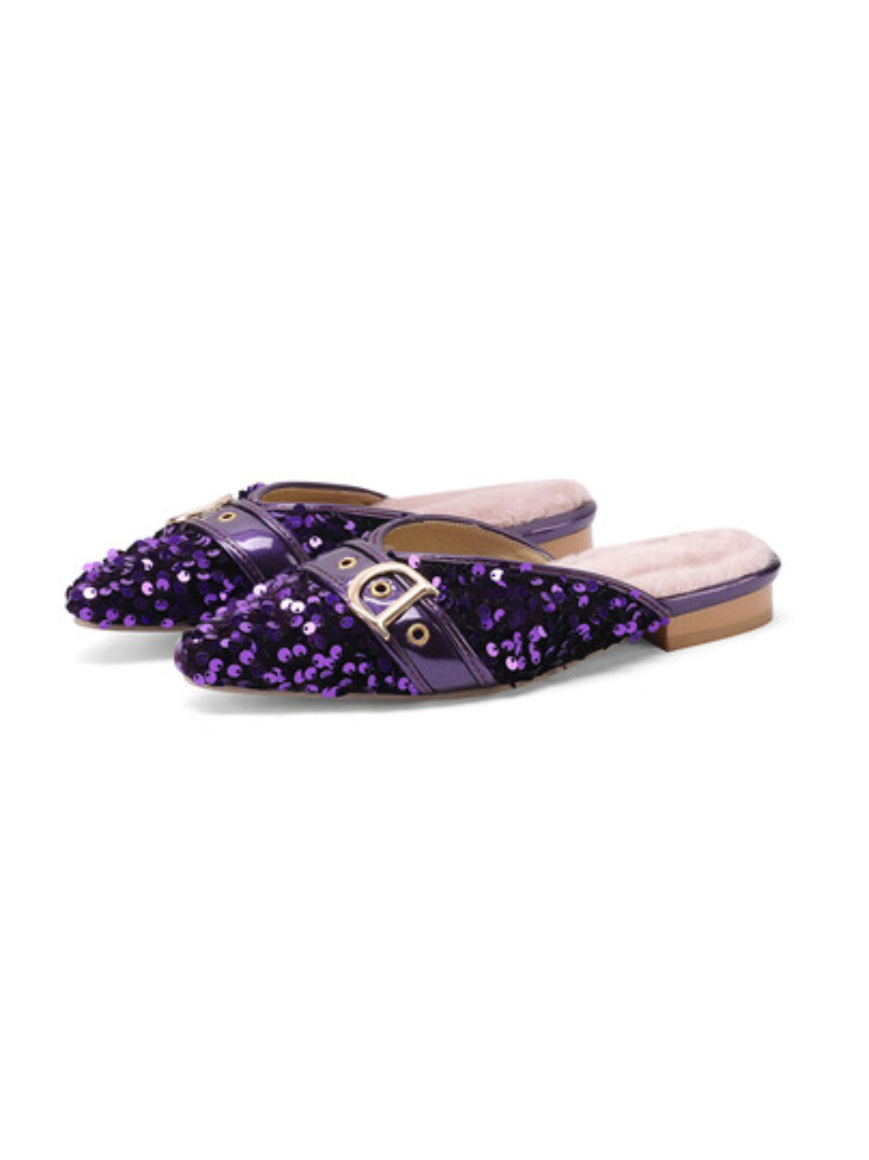 Purple Luxe Sequin Mules Flat Sandals for Women