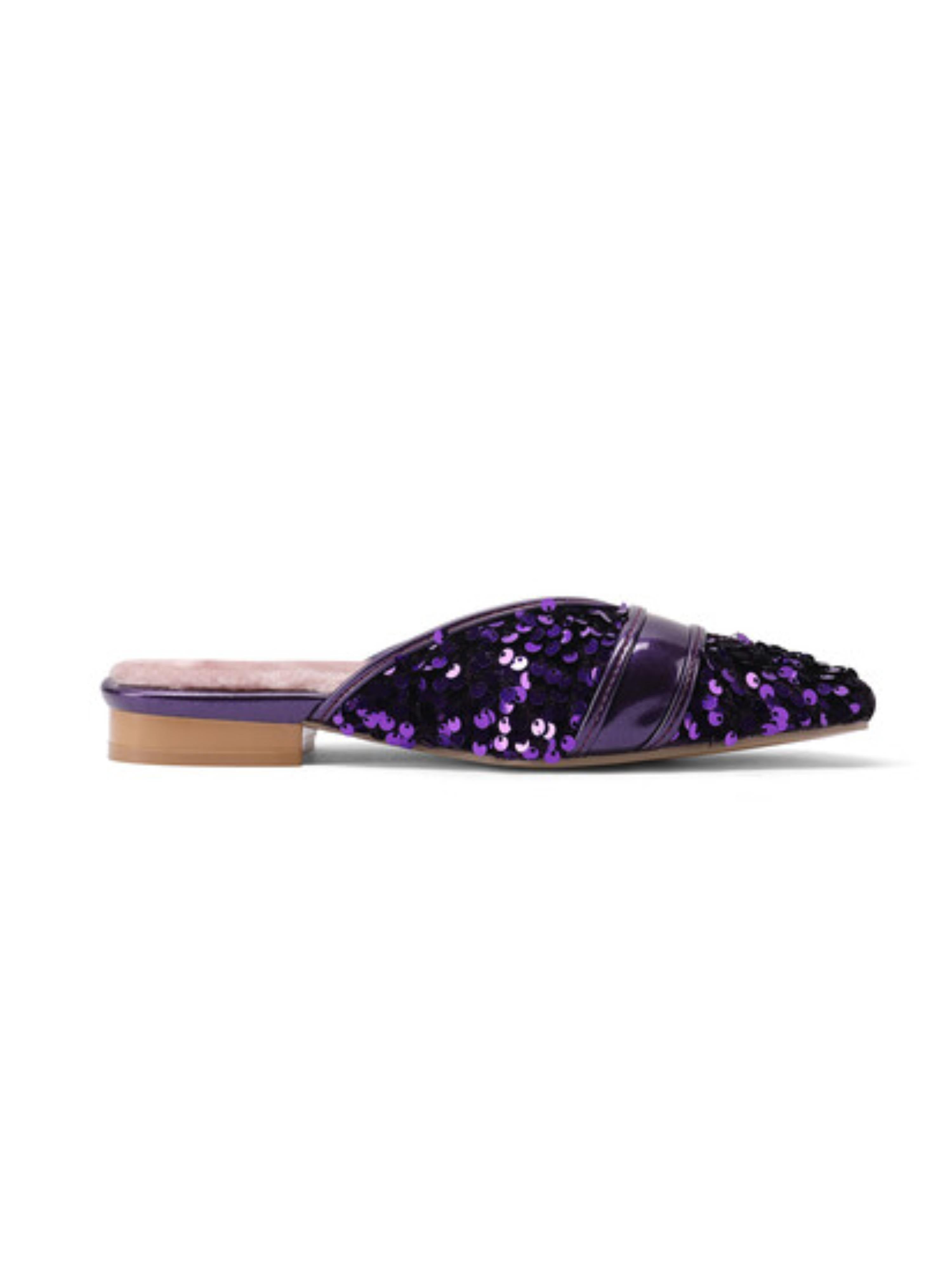 Purple Luxe Sequin Mules Flat Sandals for Women