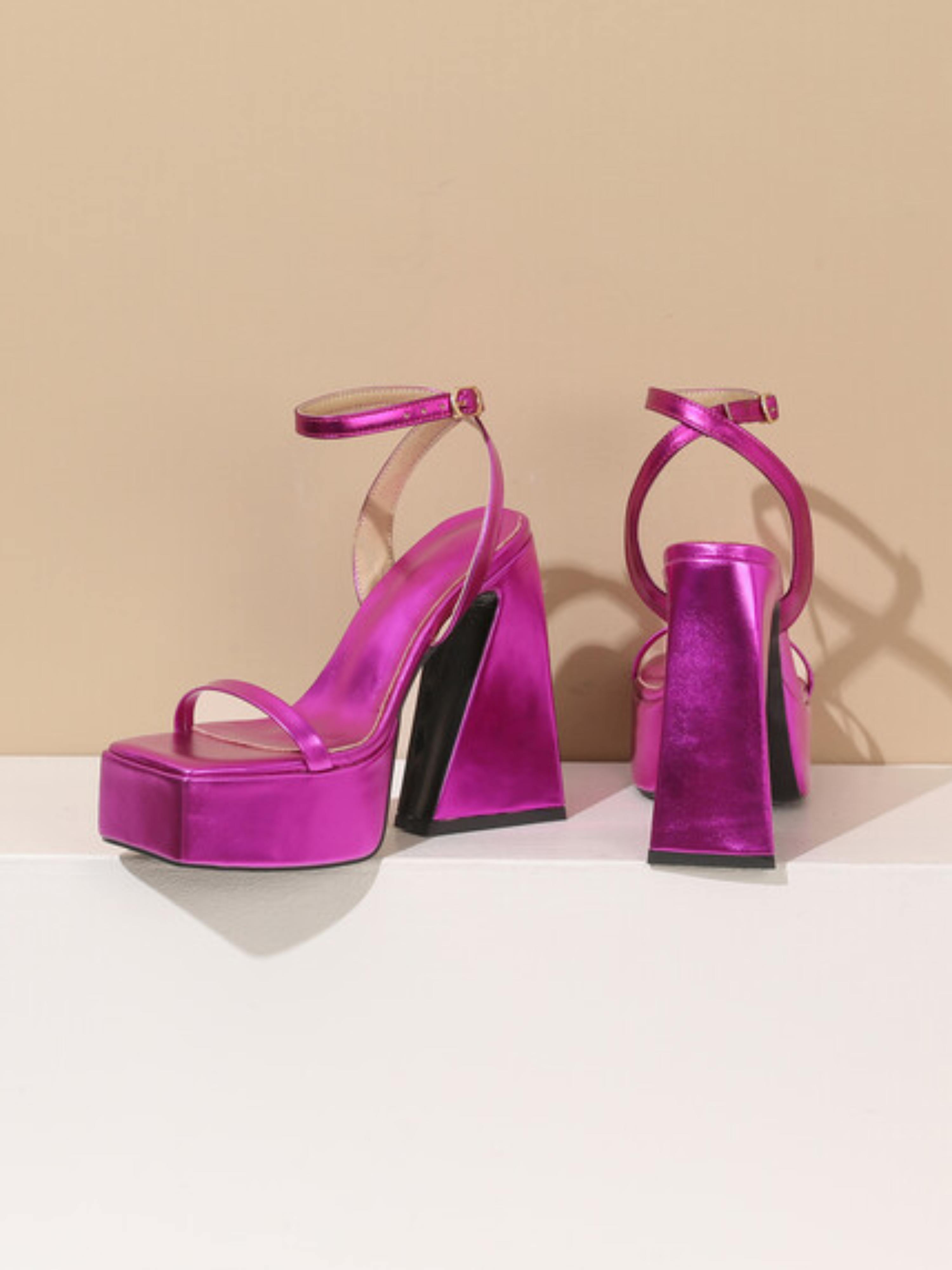 Lavender Luxe Strappy Square Toe Platforms Woman Sandals