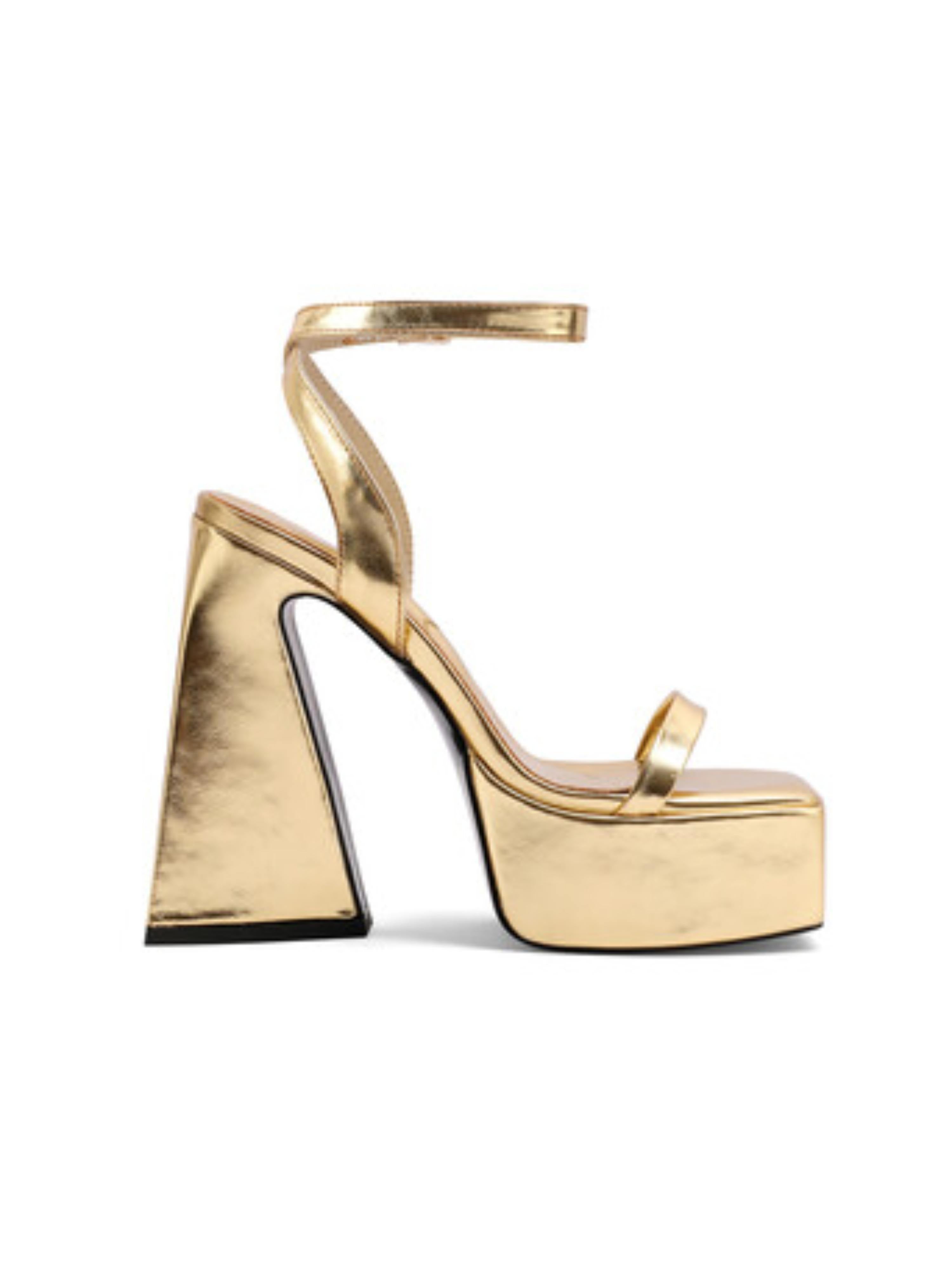 Luxe Square Toe Platform Block Heels Women's Gold Sandals