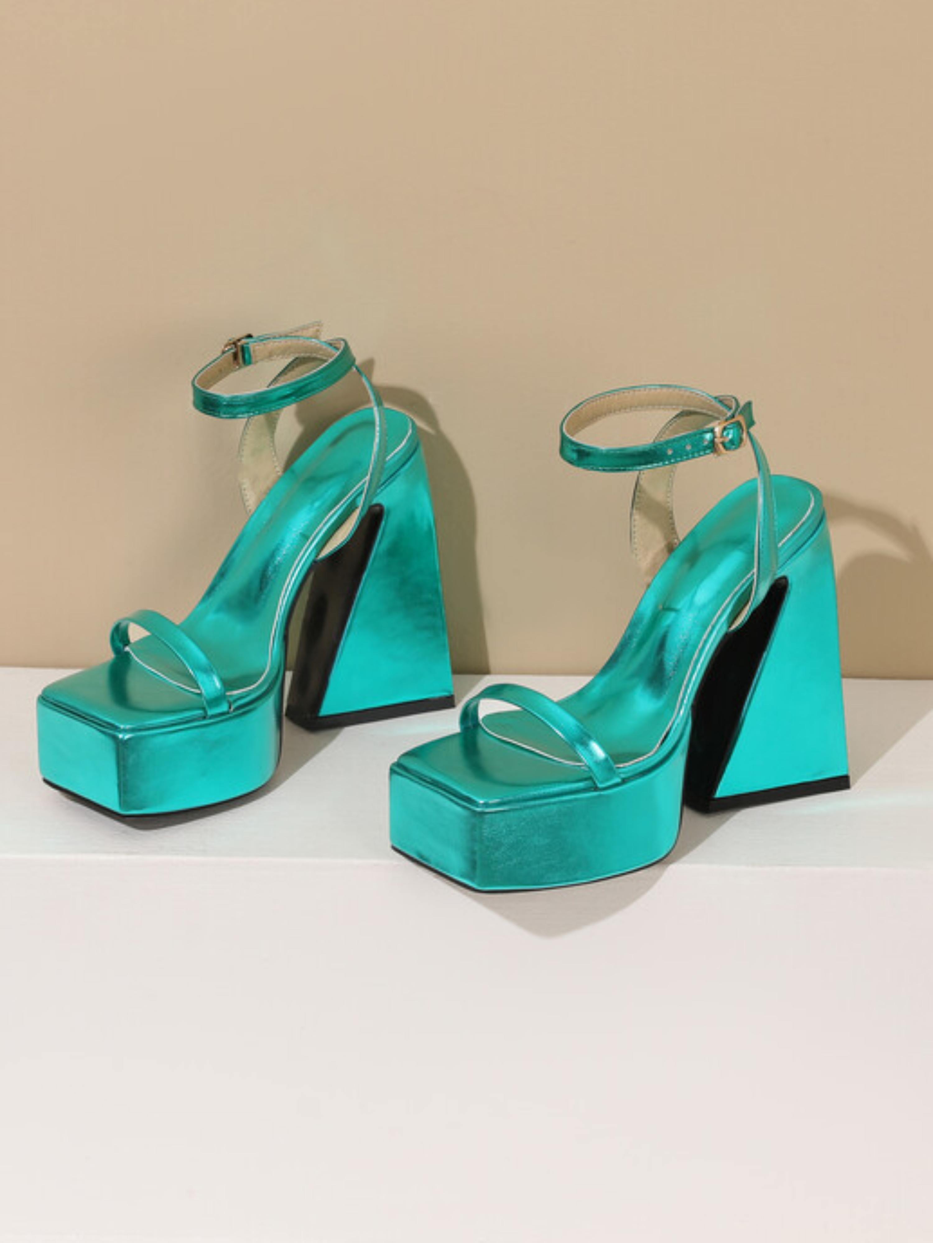 Emerlad Mirror Leather Finish Platform Heel Sandals for Women