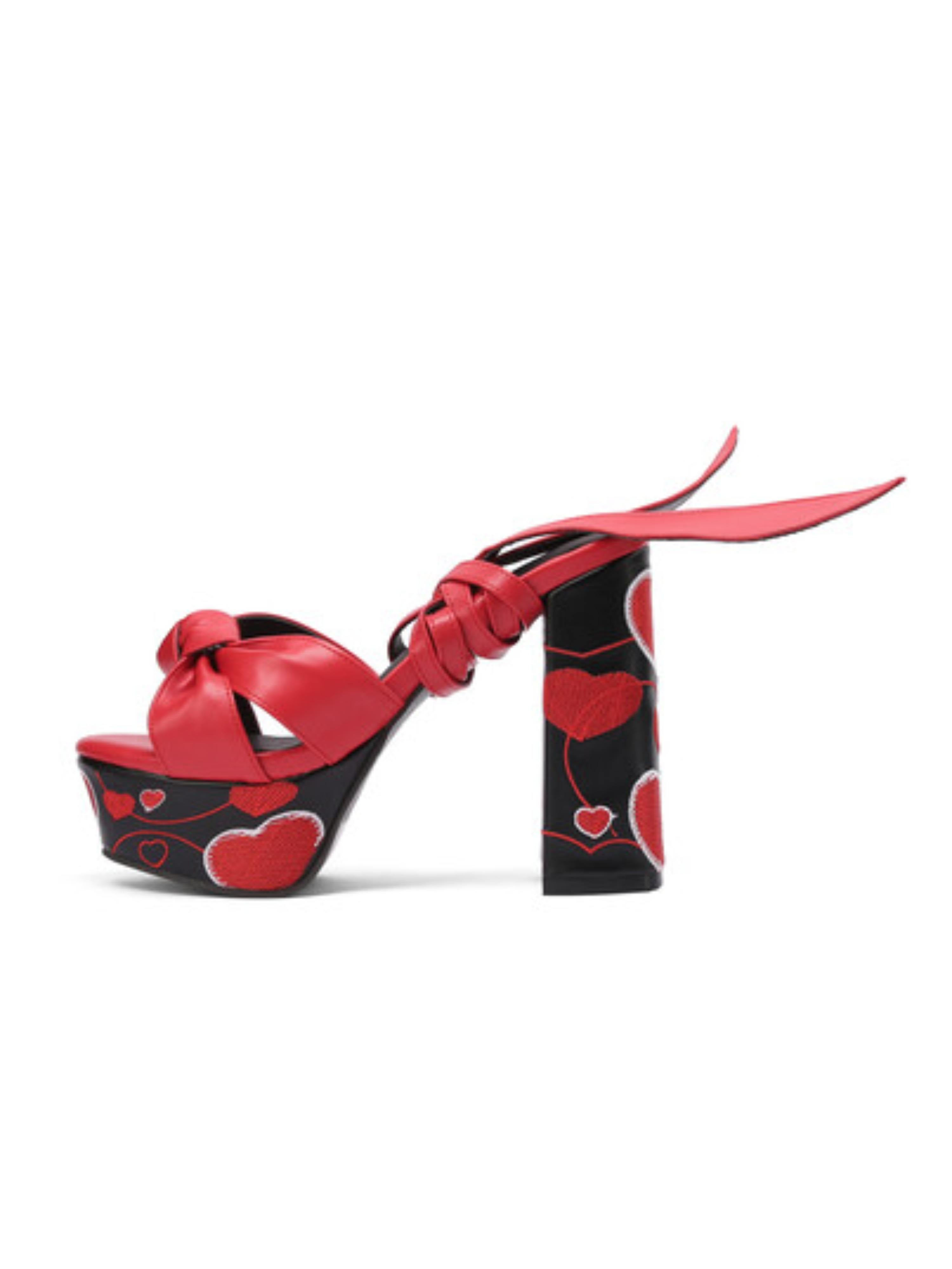 Playful Heart Embroidery Bold Red Sandals for Women