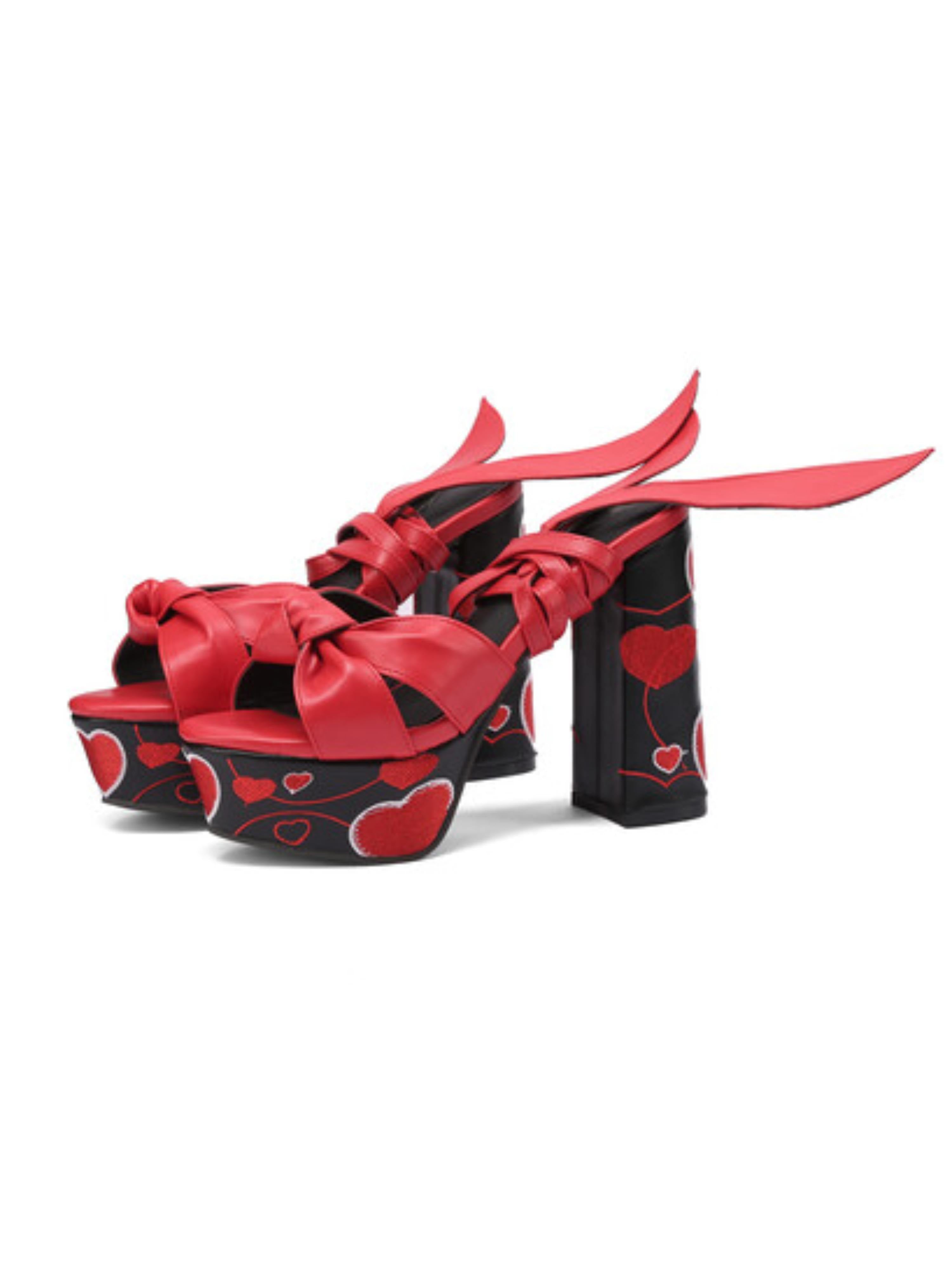 Playful Heart Embroidery Bold Red Sandals for Women