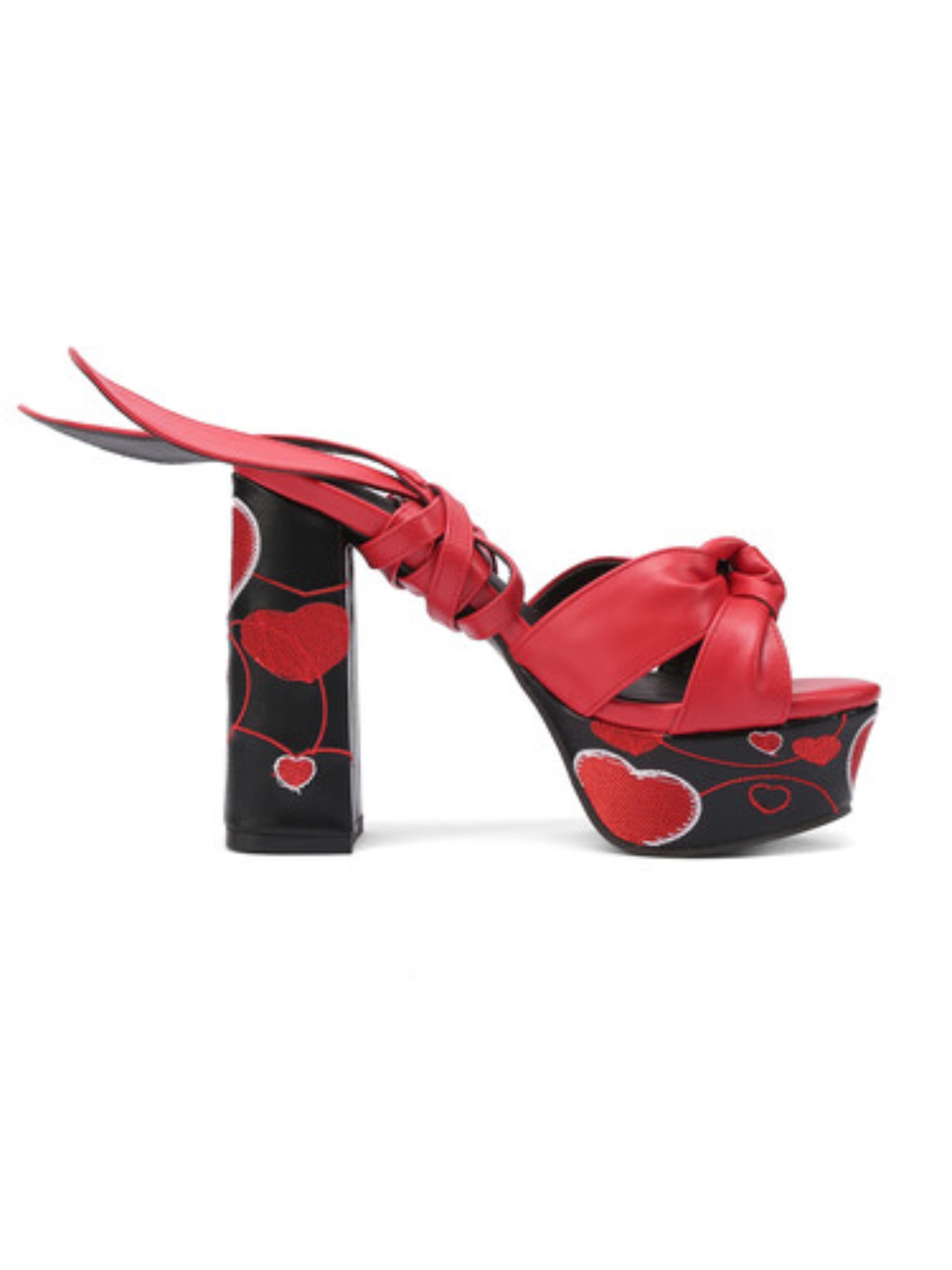 Playful Heart Embroidery Bold Red Sandals for Women