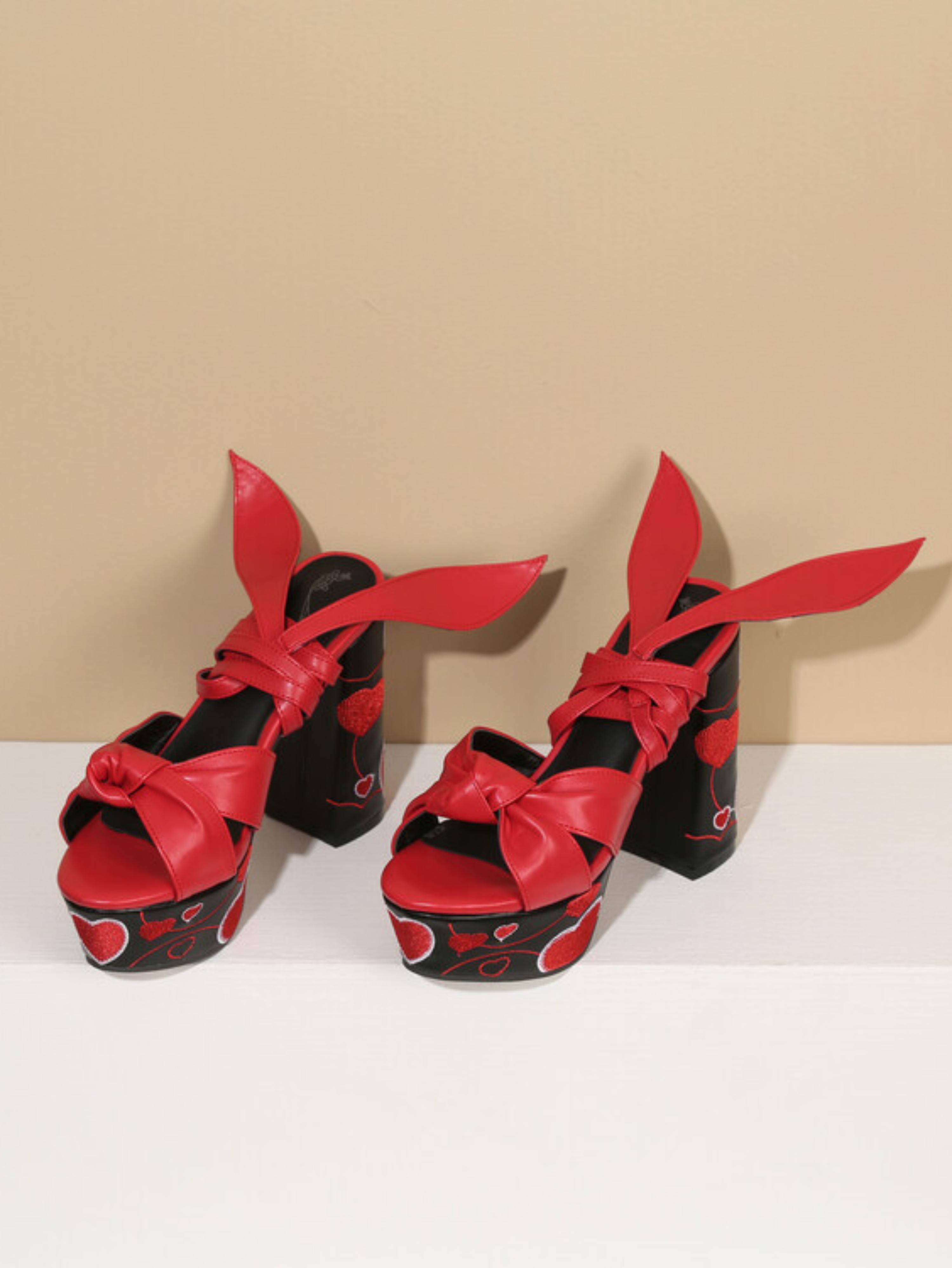 Playful Heart Embroidery Bold Red Sandals for Women