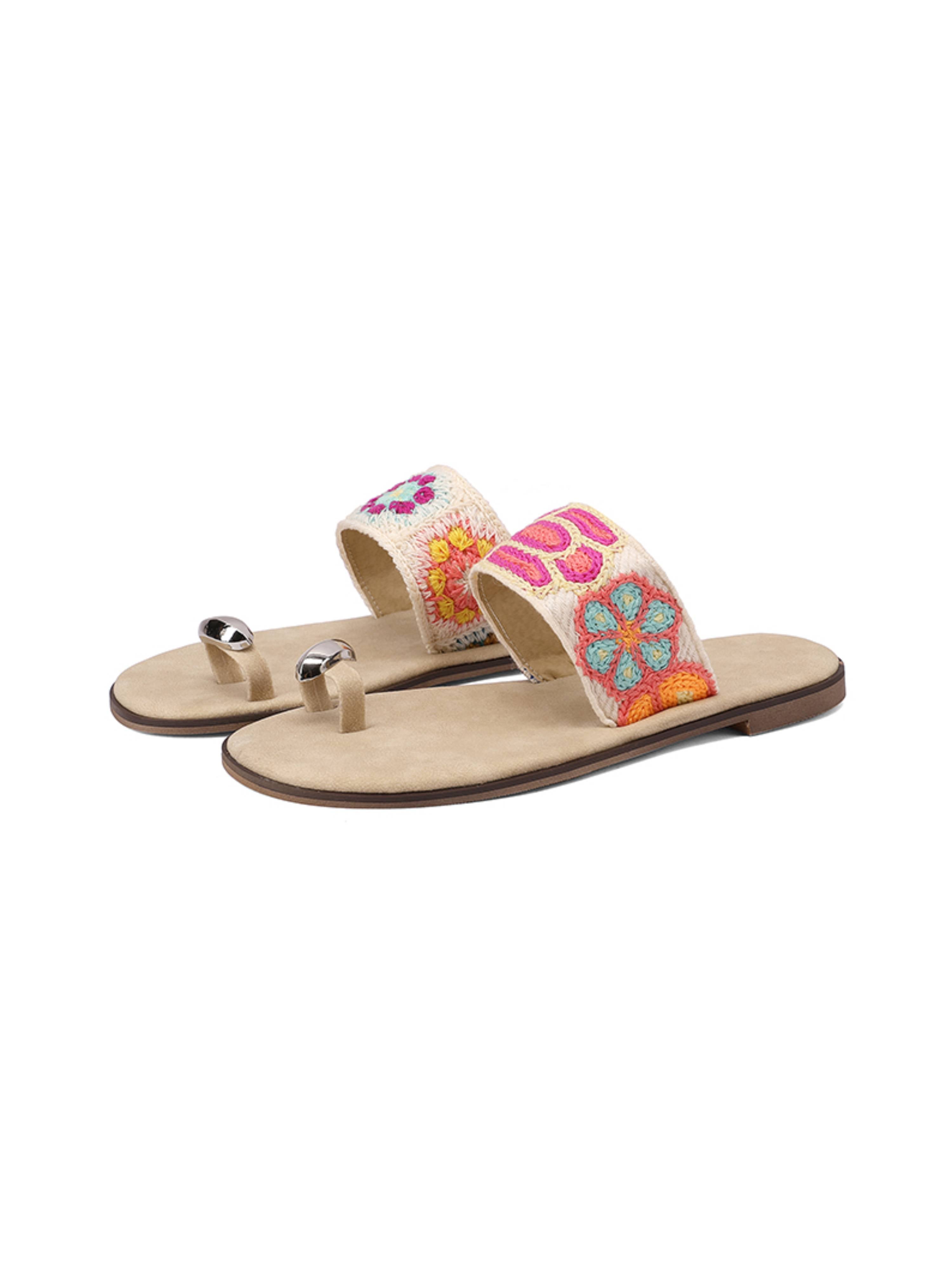 Handmade Charm Crochet Toe-Loop Pink Sandals for Women