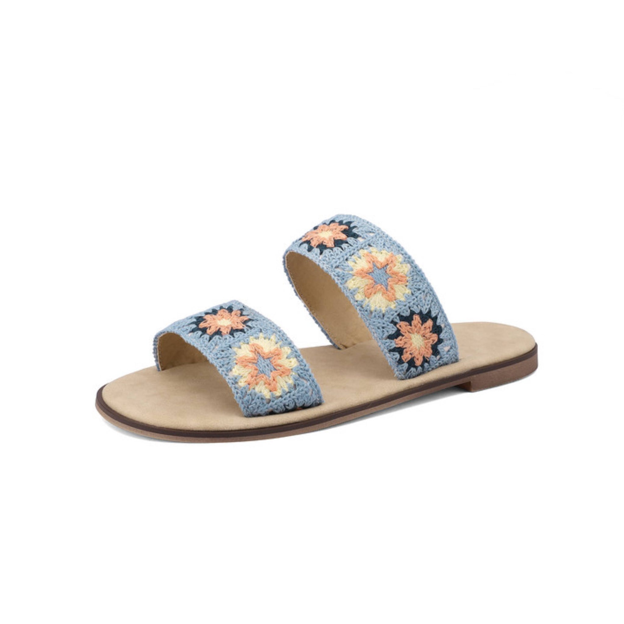 Crochet Double Strap Flats Summer Sandals for Women