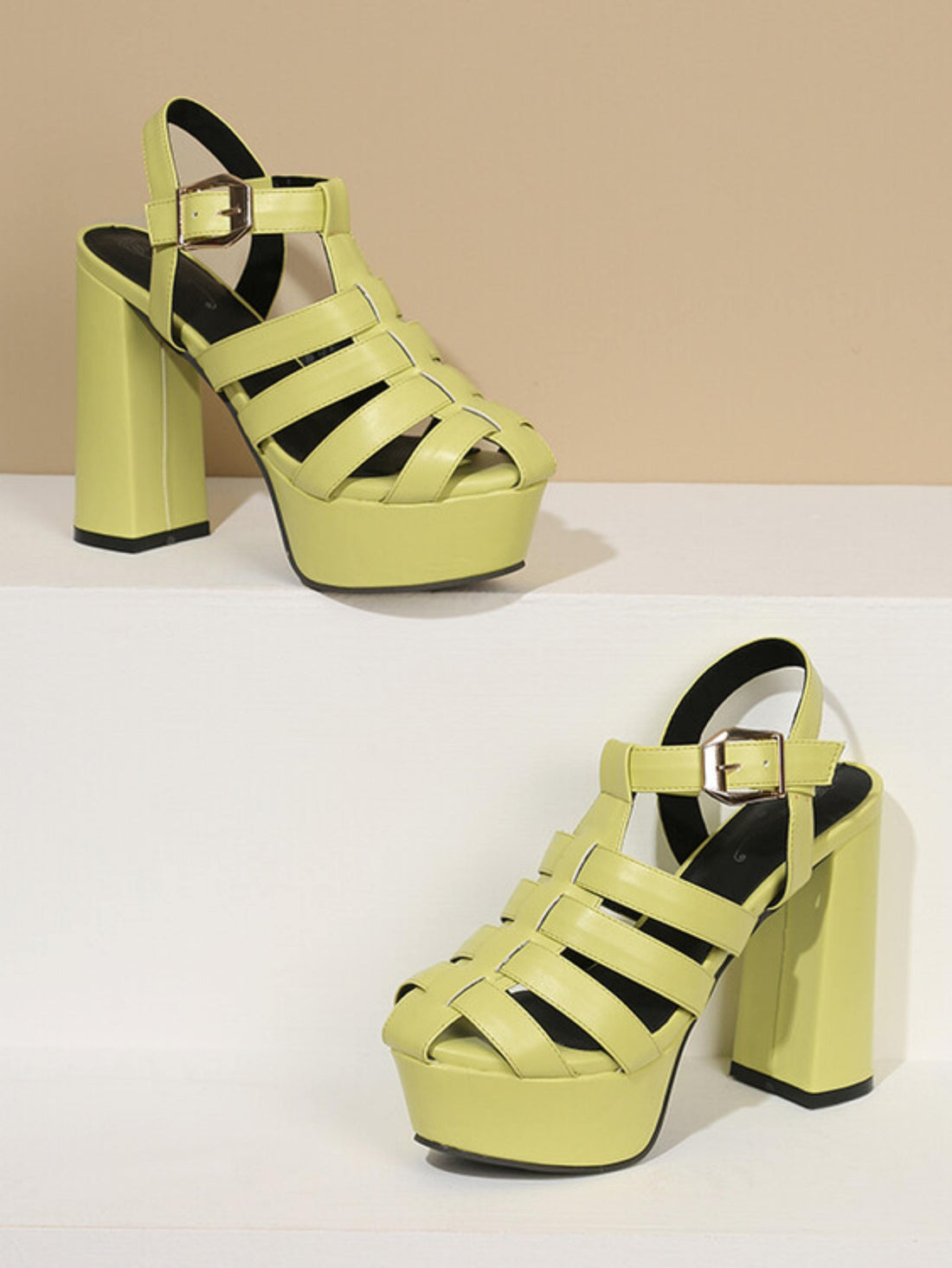 Forest Glow Strappy Chunky Platform Sandals for Women