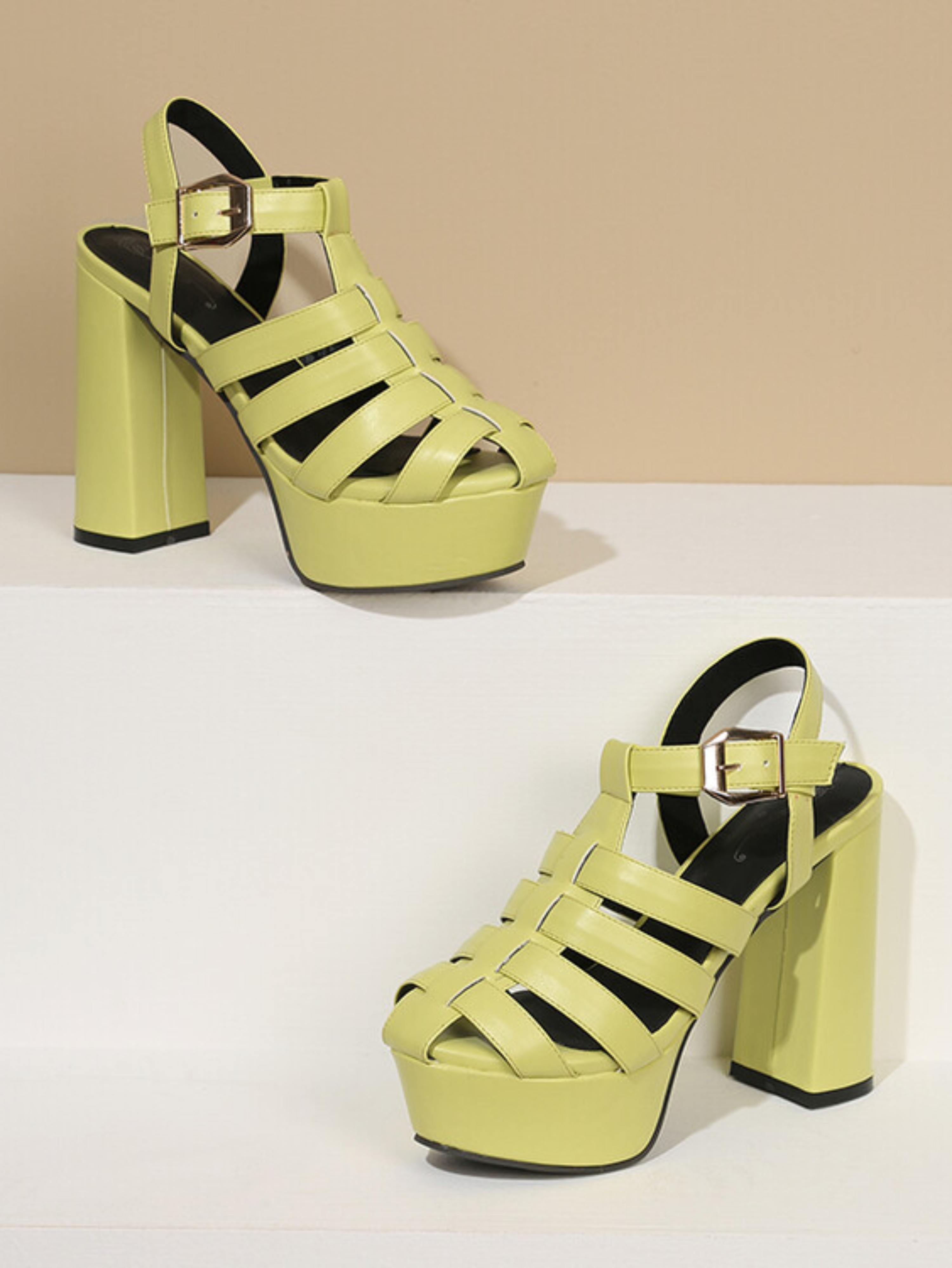 Forest Glow Strappy Chunky Platform Sandals for Women