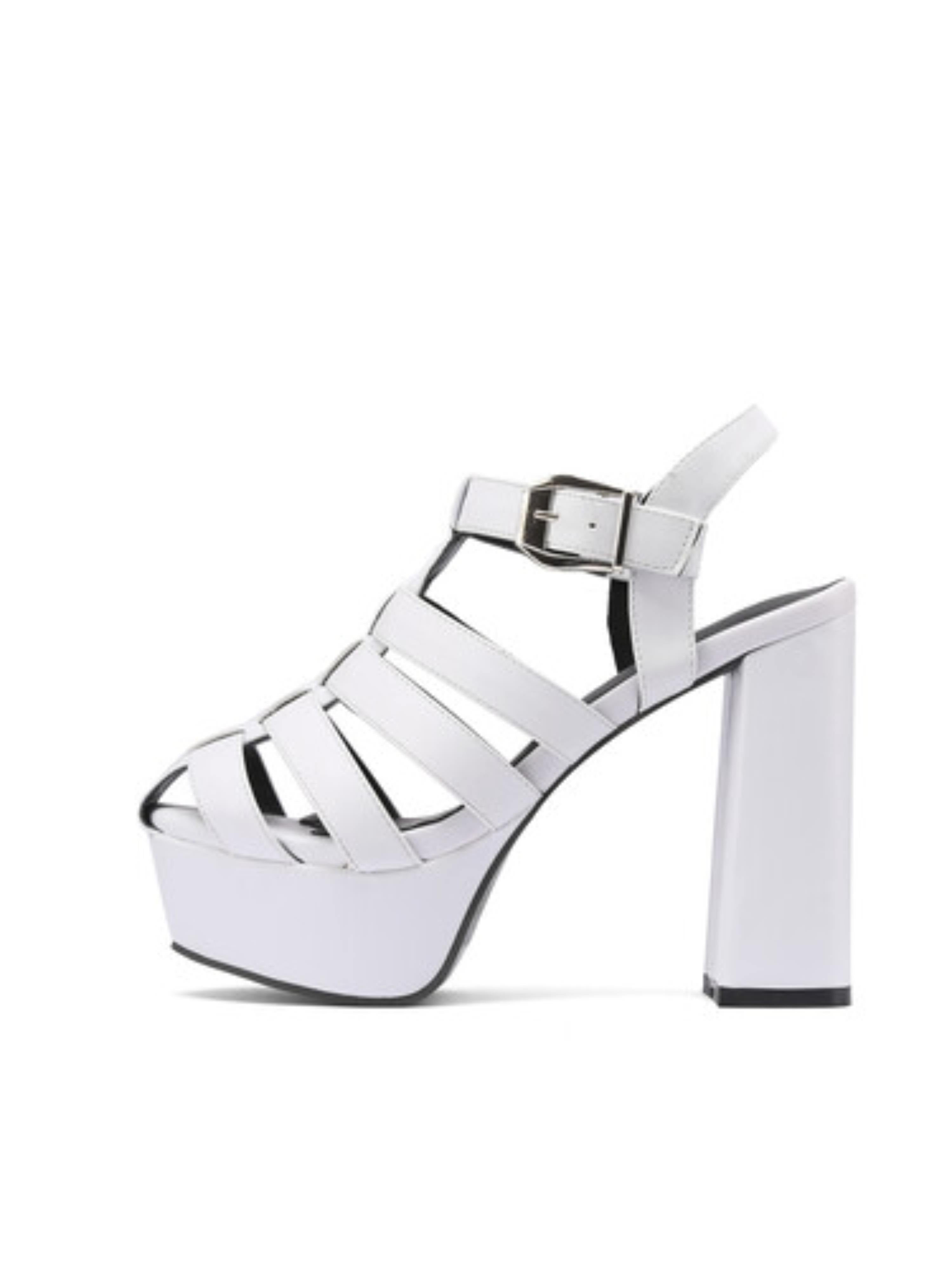 Snow White Strappy Chunky Heeled Sandals for Women