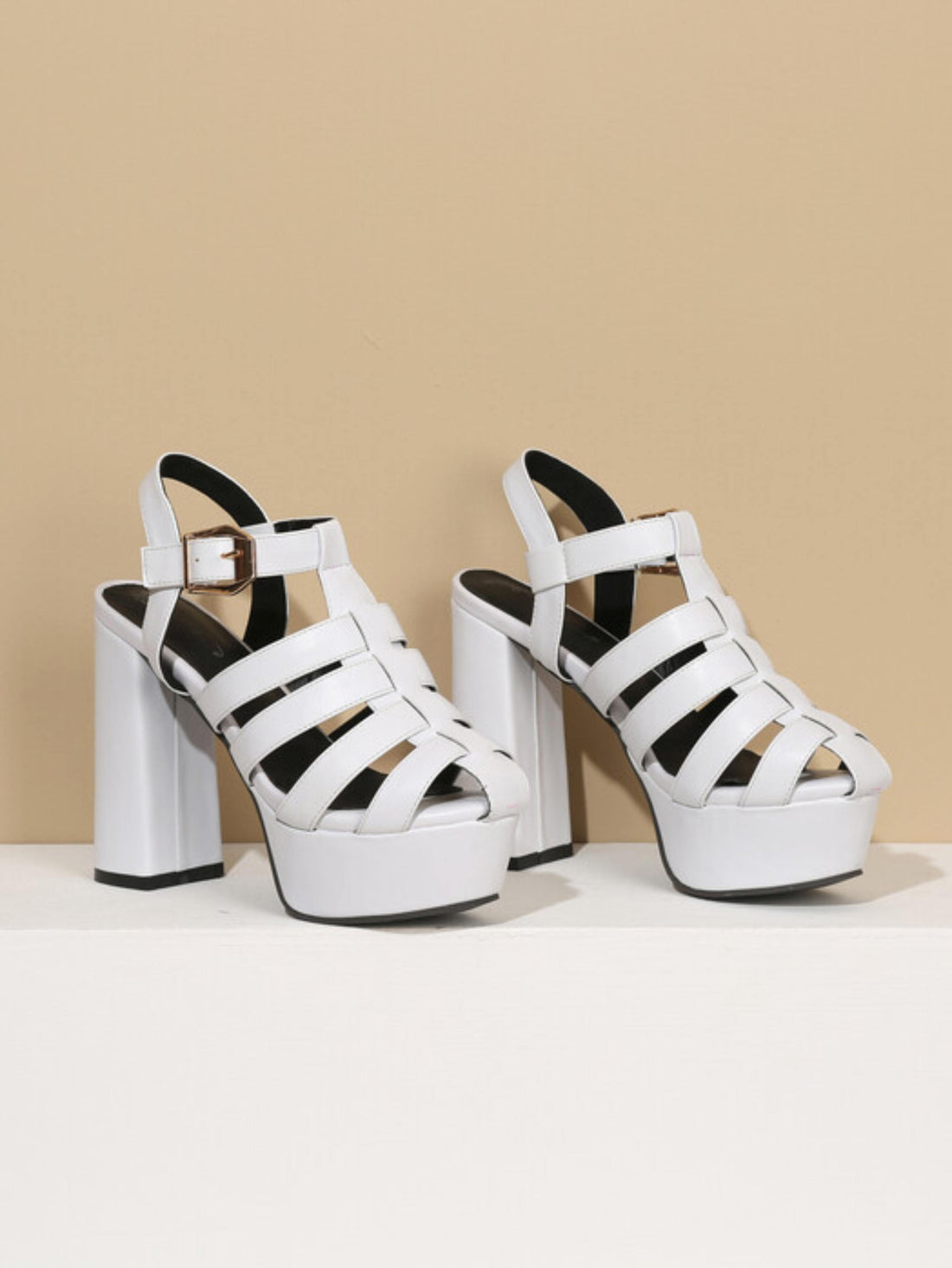 Snow White Strappy Chunky Heeled Sandals for Women