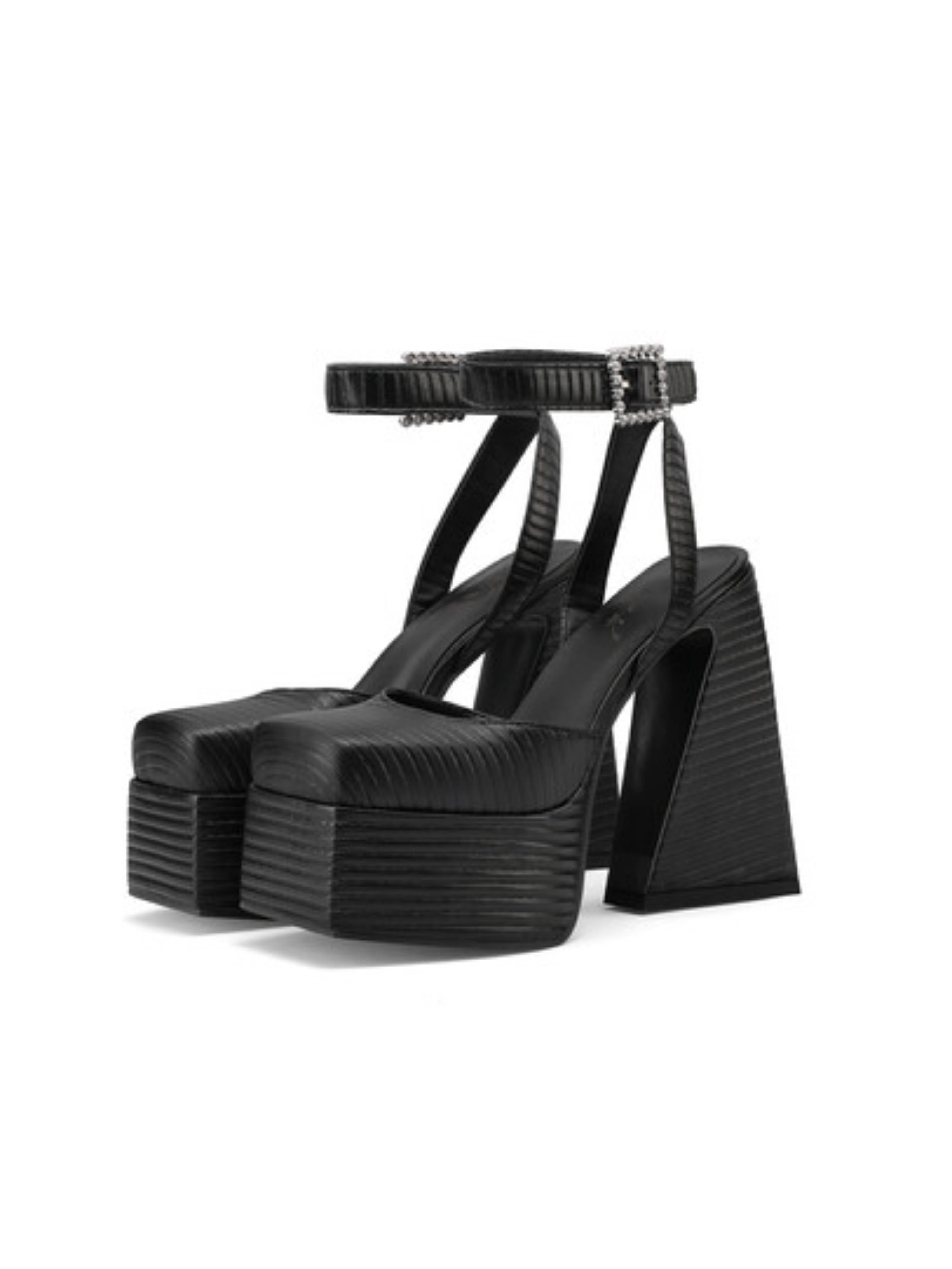Sky High Elegance Black High Block Platform Heel Women Sandals