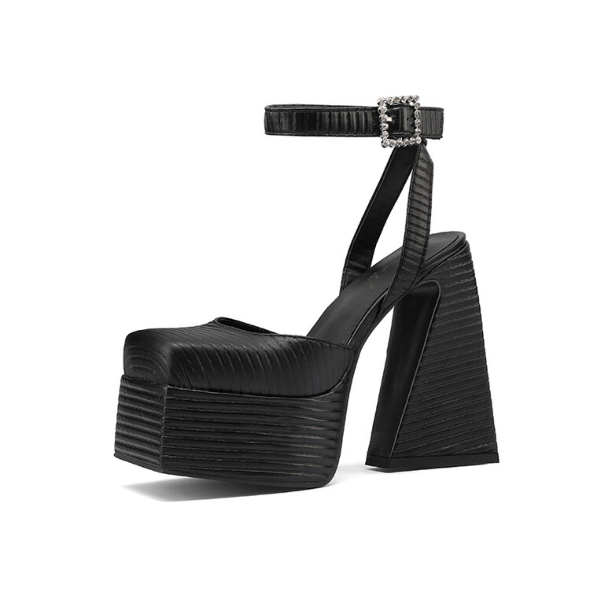 Sky High Elegance Black High Block Platform Heel Women Sandals